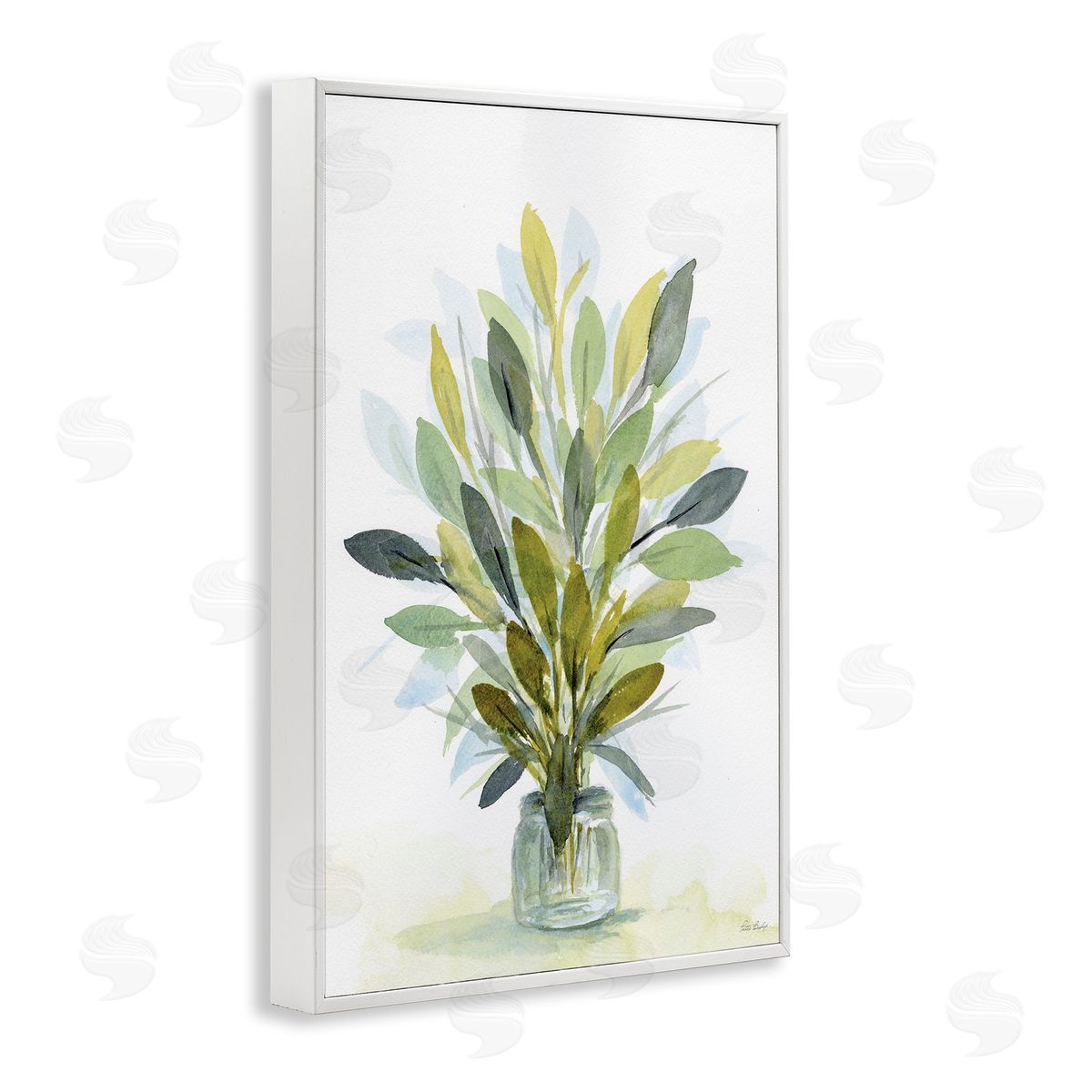 Layered Leaves in Jar White Frame Print Wall Art, Home Decor by Patti Bishop