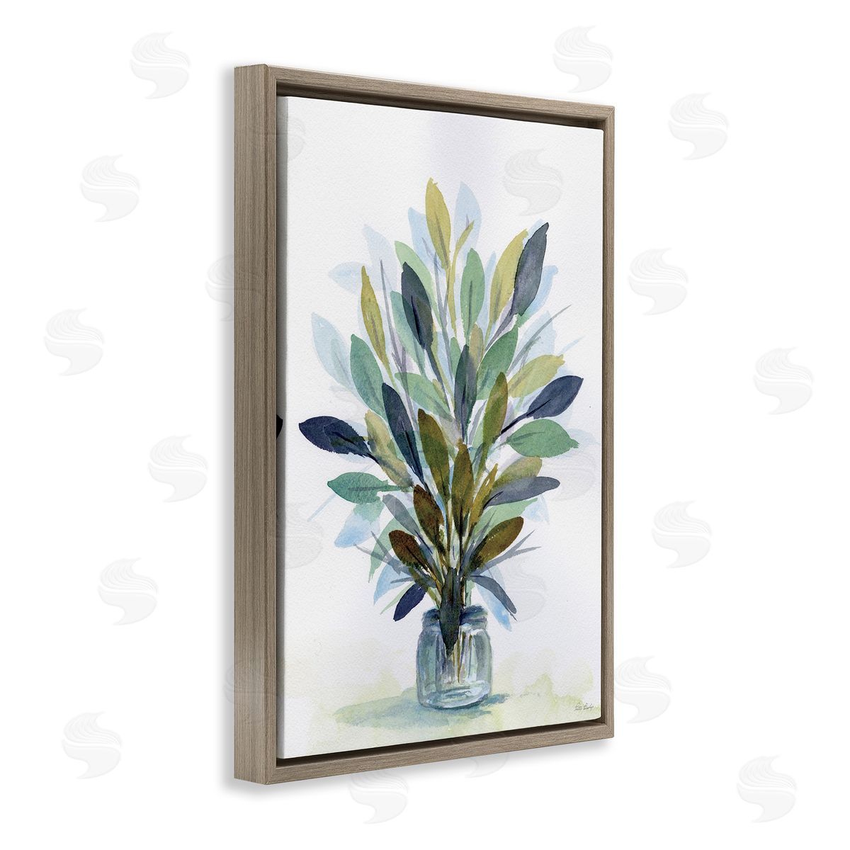 Rustic Leaves Jar Brown Floating Frame Canvas Wall Art, Home Decor by Patti Bishop