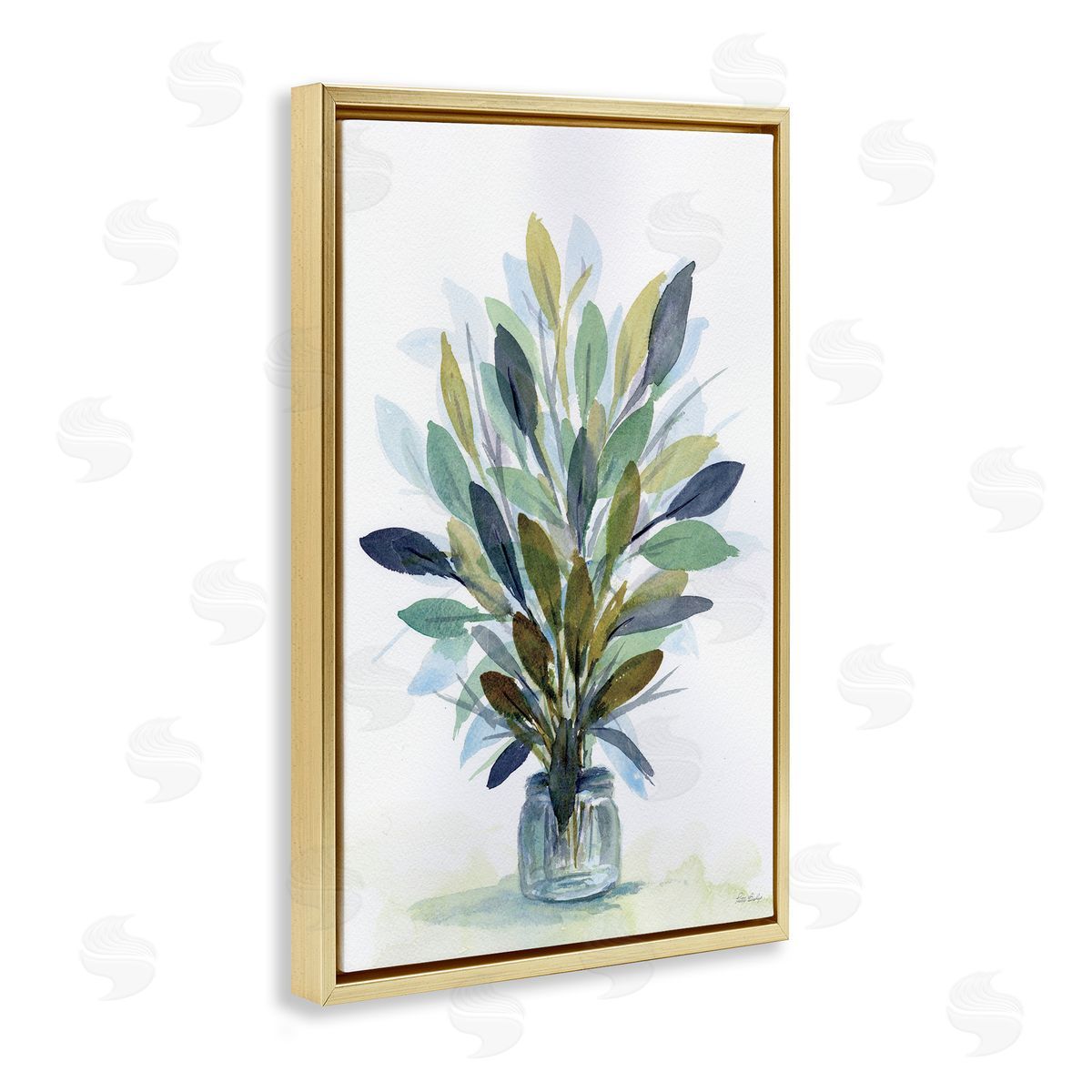 Rustic Leaves Jar Gold Floating Frame Canvas Wall Art, Home Decor by Patti Bishop