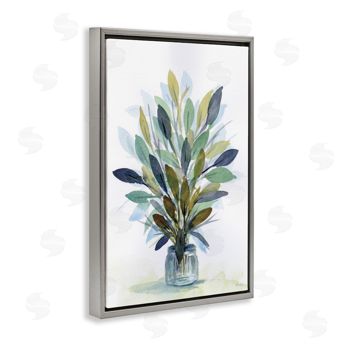 Rustic Leaves Jar Grey Floating Frame Canvas Wall Art, Home Decor by Patti Bishop