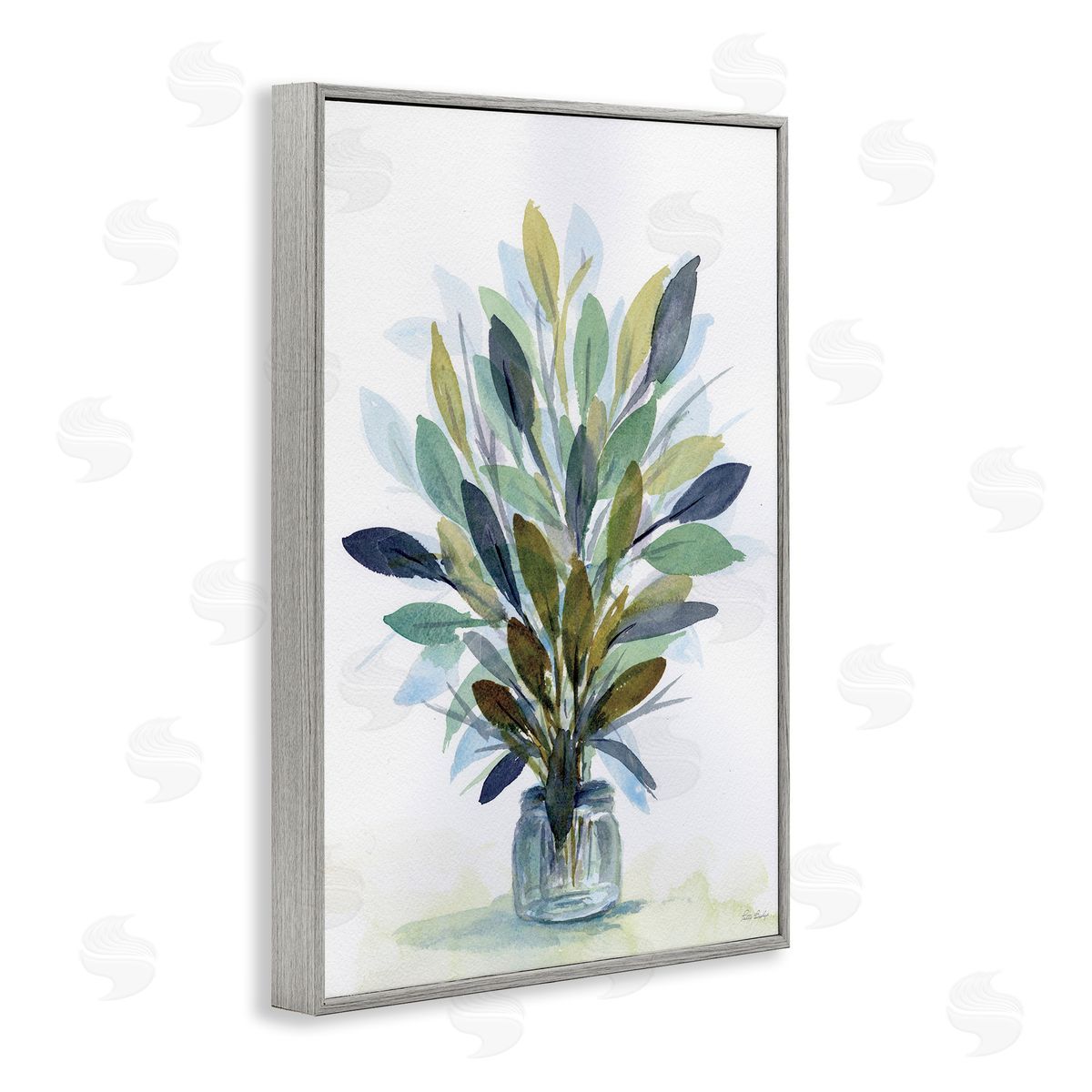 Rustic Leaves Jar Grey Frame Print Wall Art, Home Decor by Patti Bishop