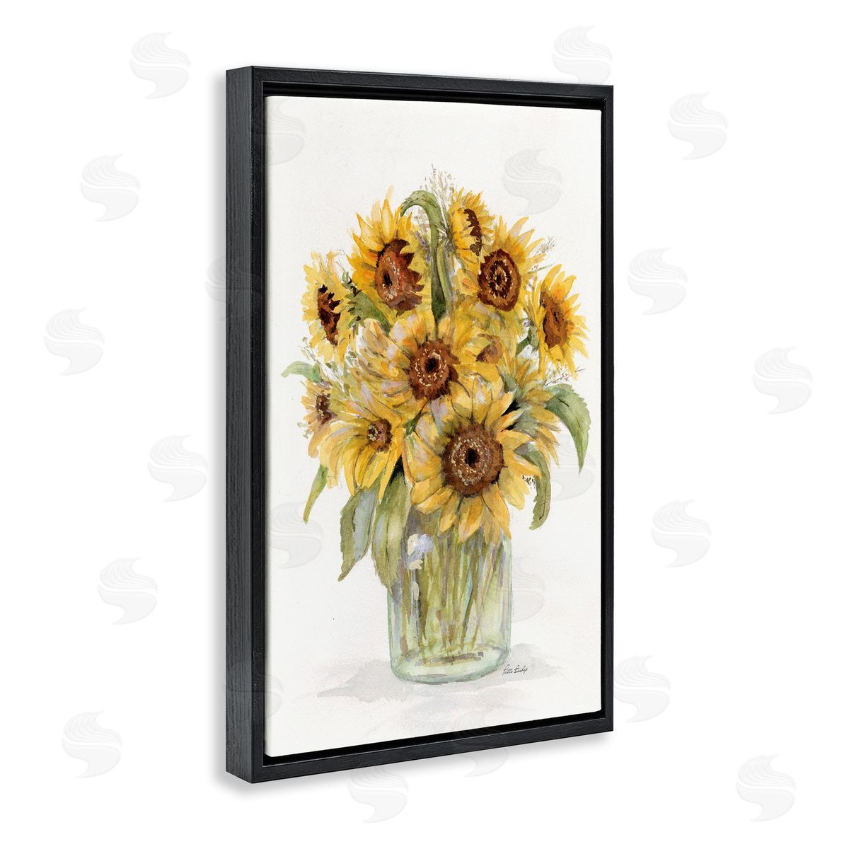 Sunflower Jar Bouquet Black Floating Frame Canvas Wall Art, Home Decor by Patti Bishop