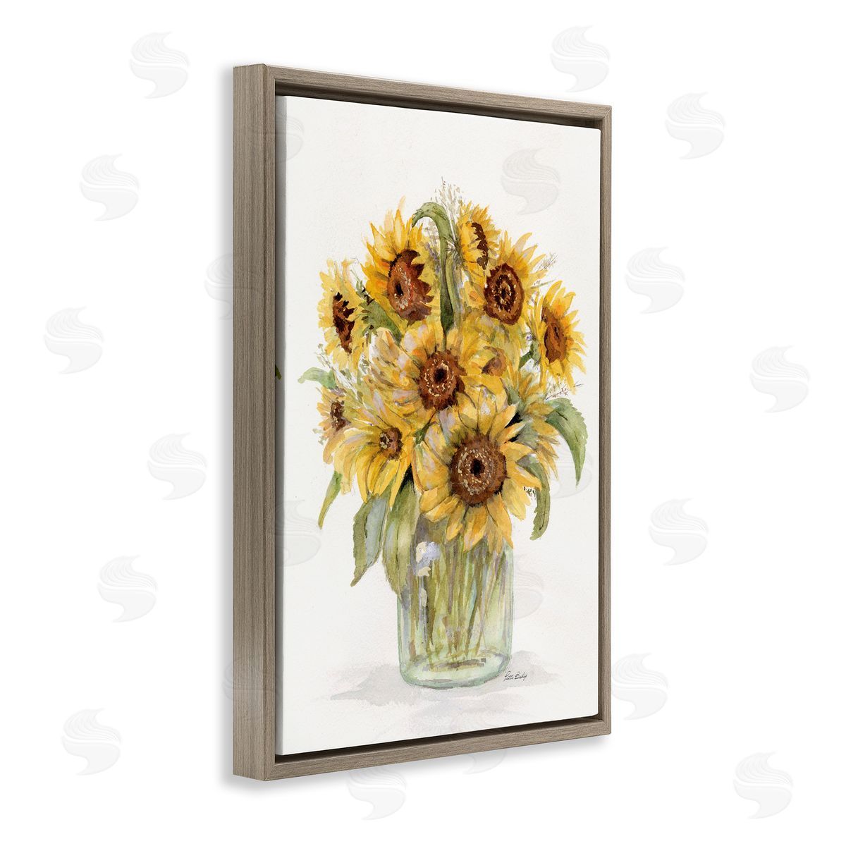Sunflower Jar Bouquet Brown Floating Frame Canvas Wall Art, Home Decor by Patti Bishop