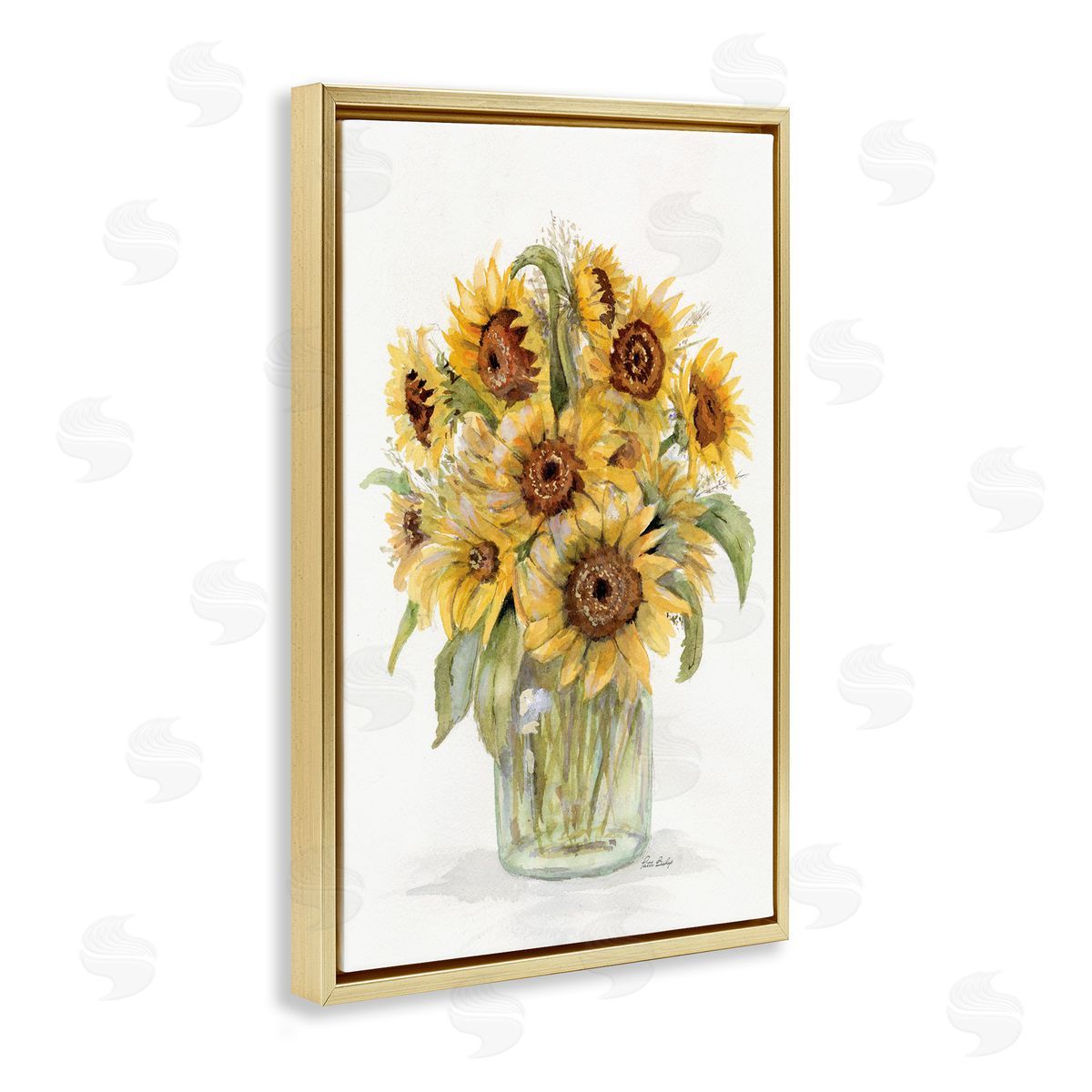Sunflower Jar Bouquet Gold Floating Frame Canvas Wall Art, Home Decor by Patti Bishop