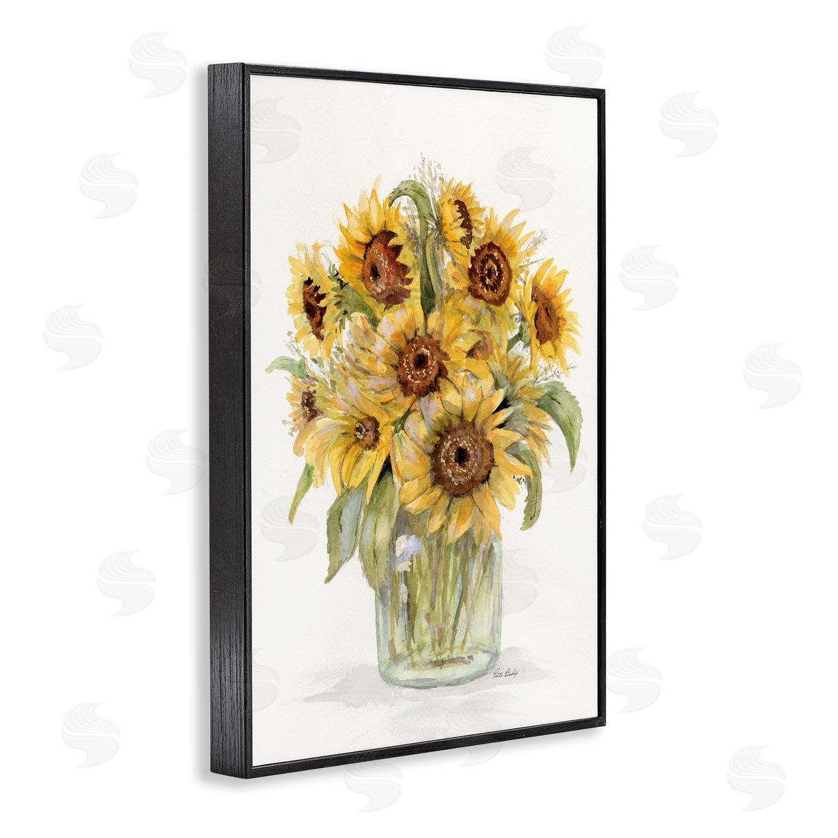 Sunflower Jar Bouquet Black Frame Print Wall Art, Home Decor by Patti Bishop