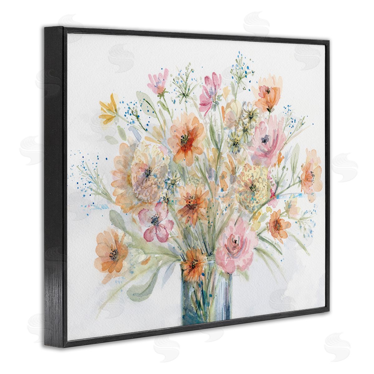 Peach Pink Bouquet Black Frame Print Wall Art, Home Decor by Patti Bishop