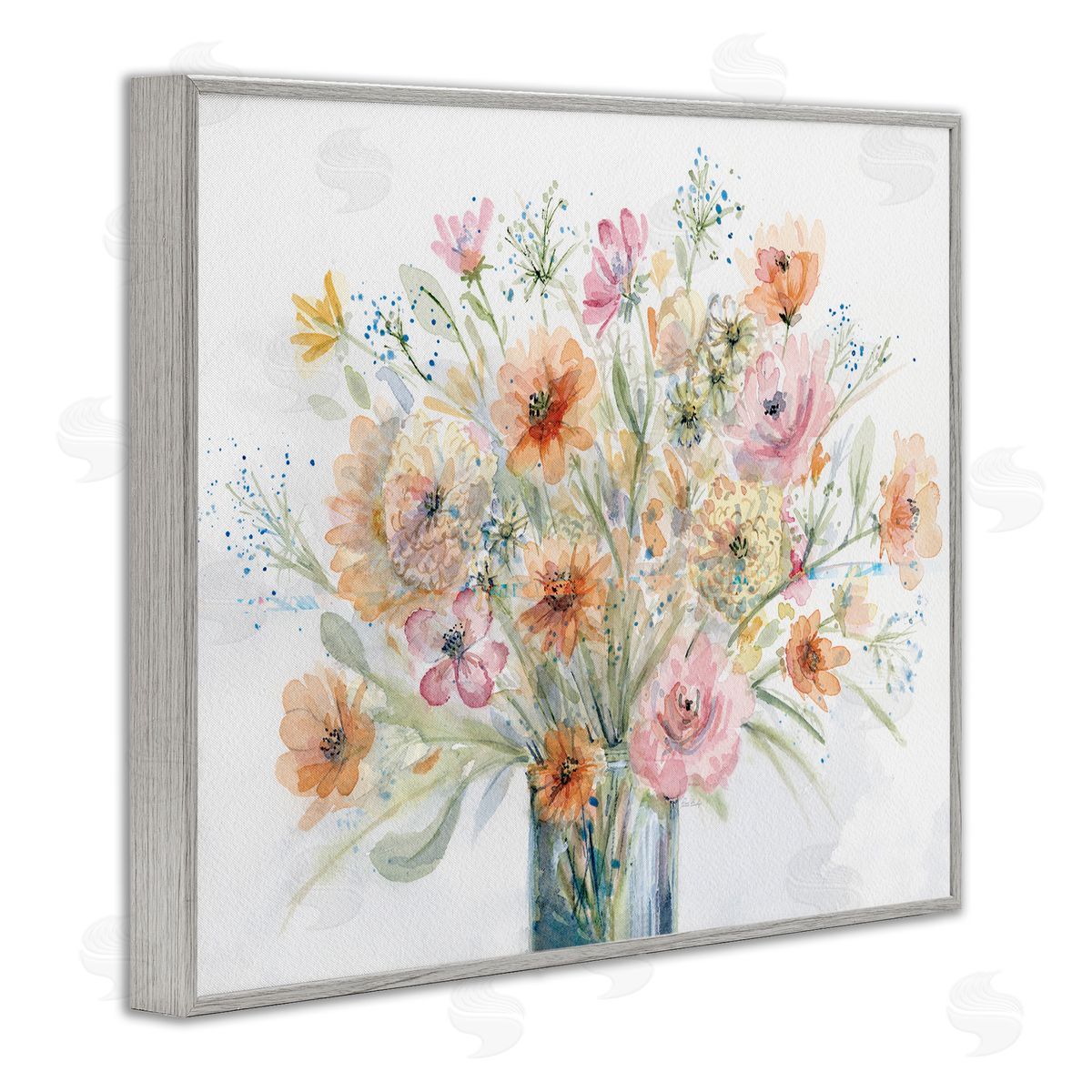 Peach Pink Bouquet Grey Frame Print Wall Art, Home Decor by Patti Bishop