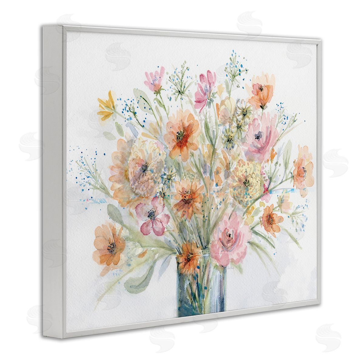 Peach Pink Bouquet White Frame Print Wall Art, Home Decor by Patti Bishop