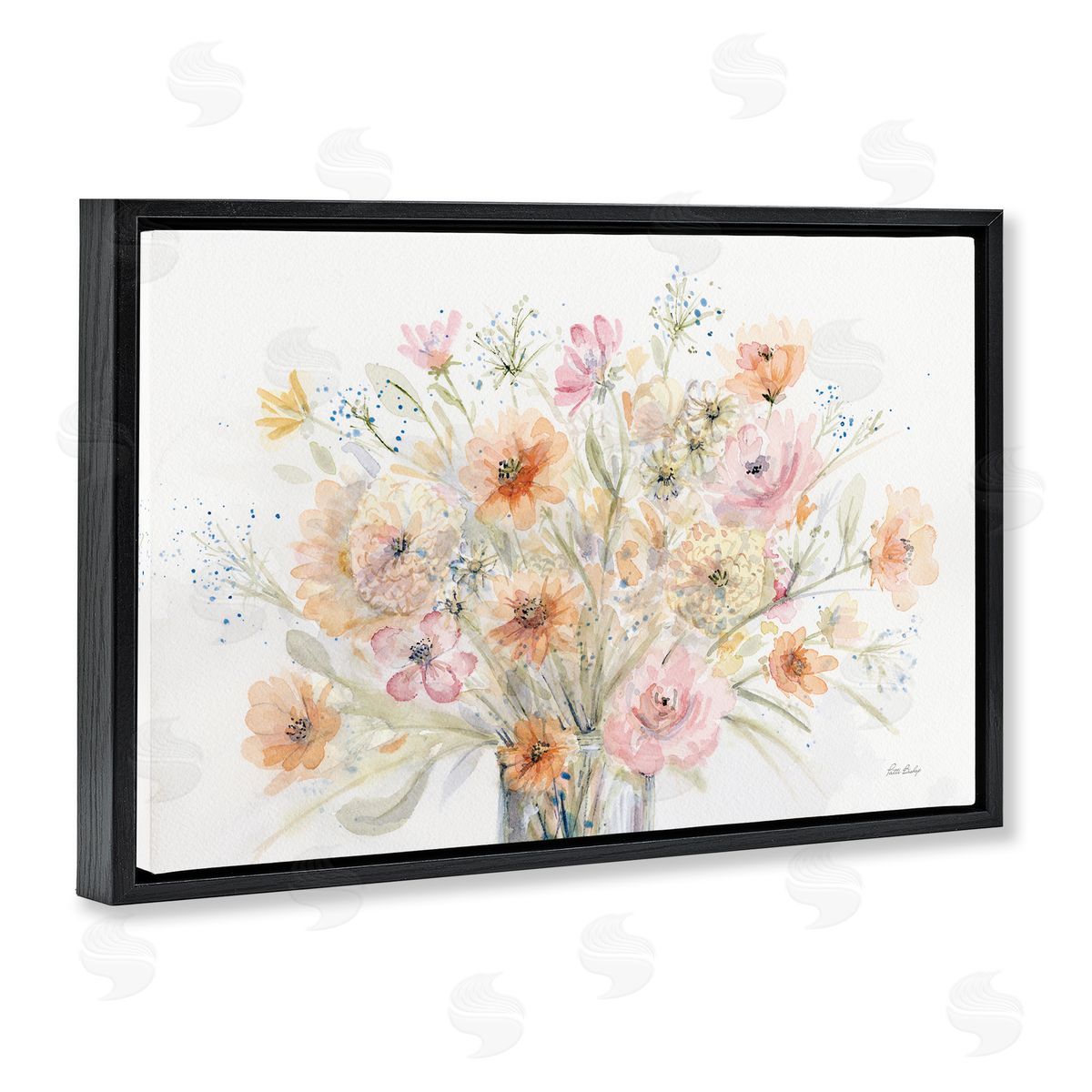 Patti Bishop Blush Pink Bouquet Black Floating Frame Canvas Wall Art Print