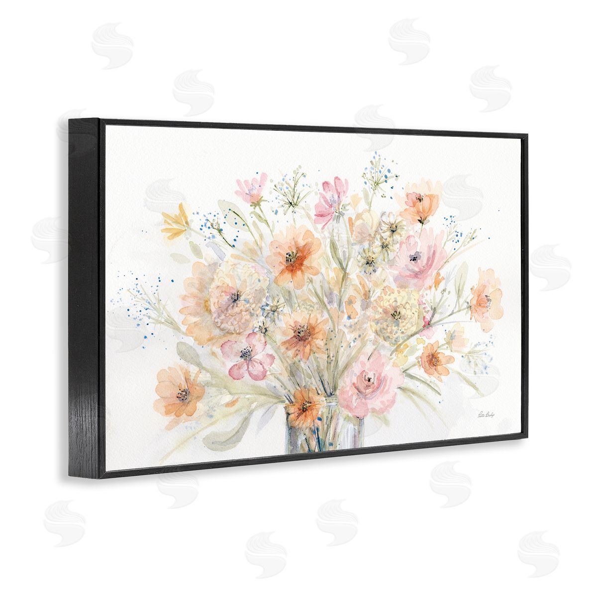 Patti Bishop Blush Pink Bouquet Black Framed Giclee Wall Art Print