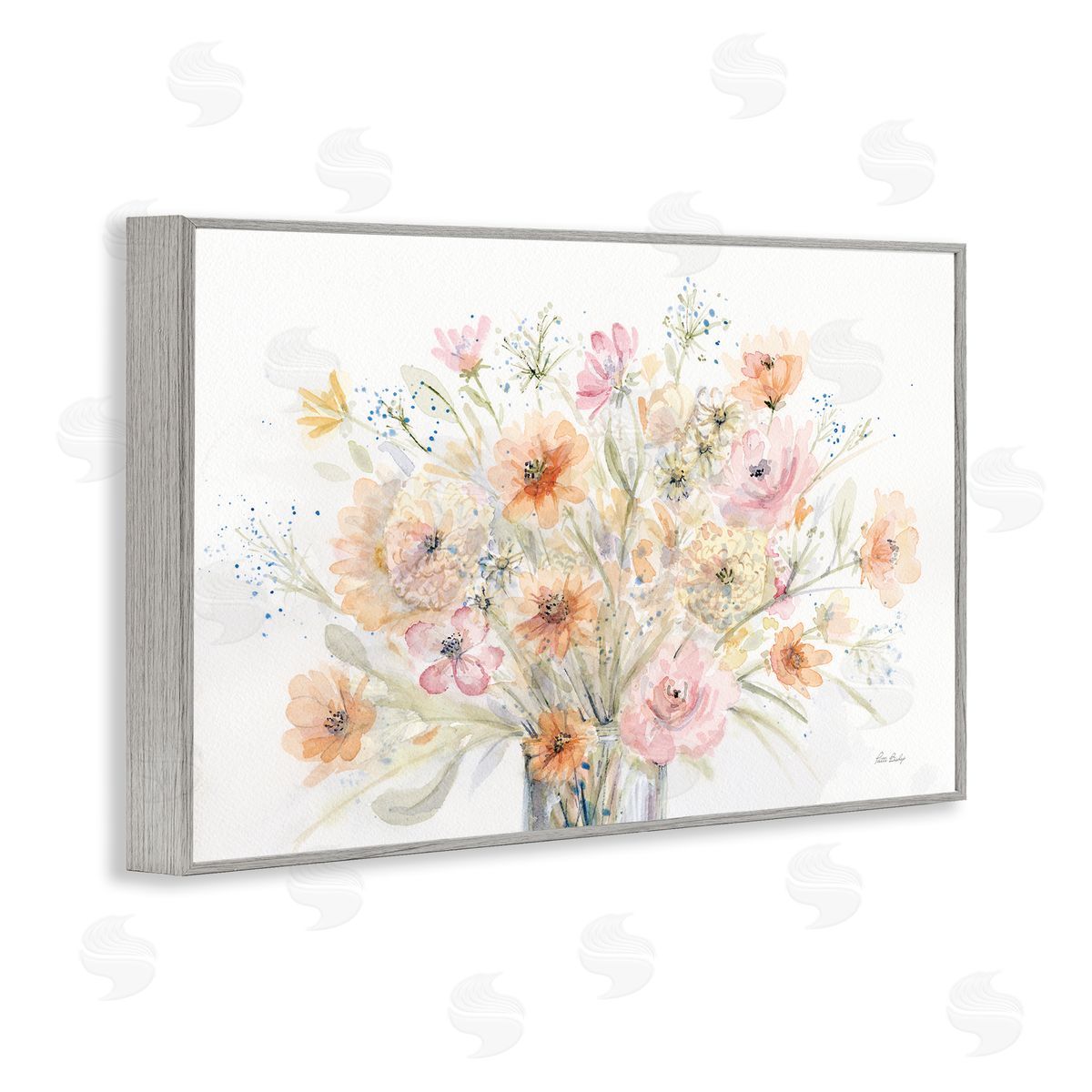Patti Bishop Blush Pink Bouquet Gray Framed Giclee Wall Art Print