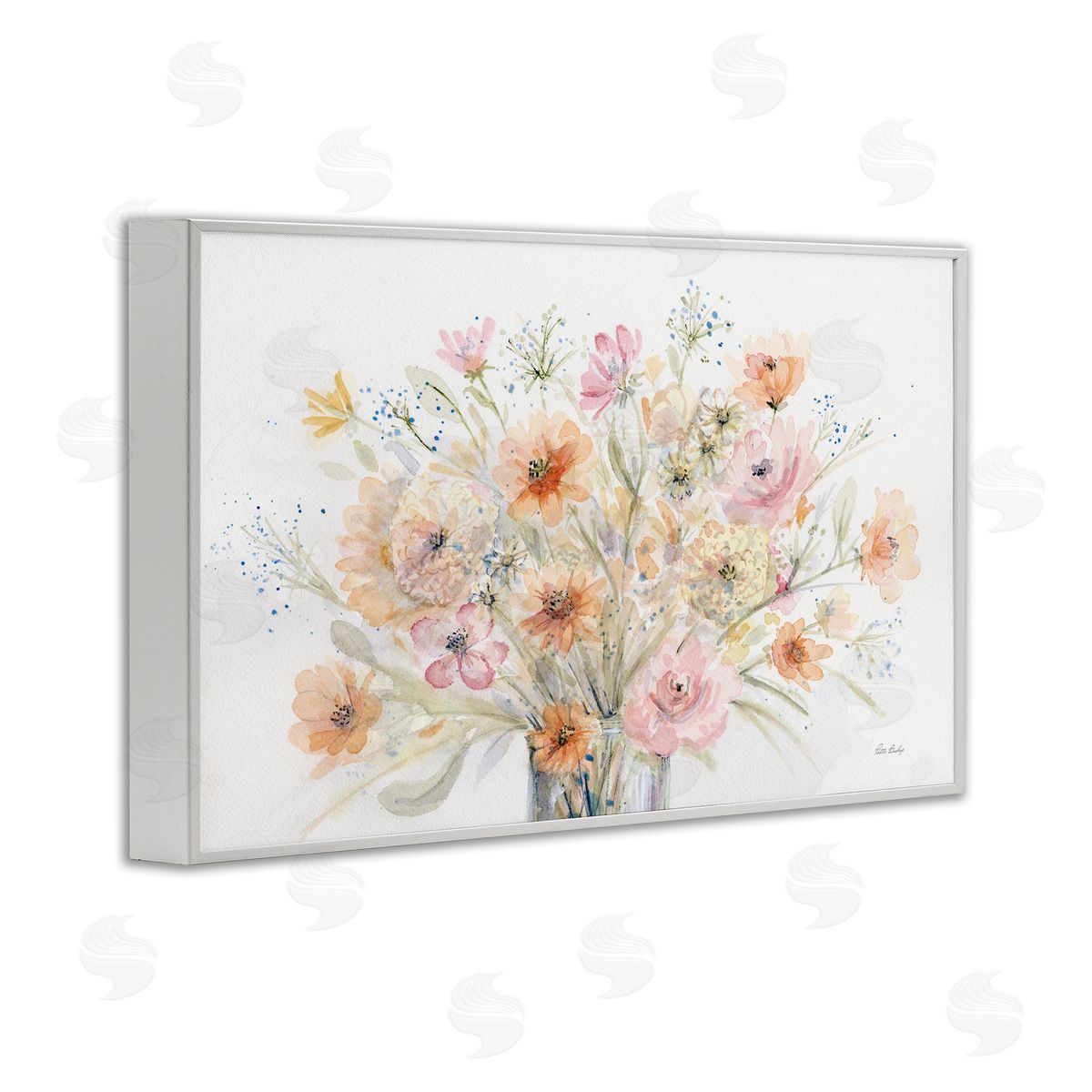 Patti Bishop Blush Pink Bouquet White Framed Giclee Wall Art Print