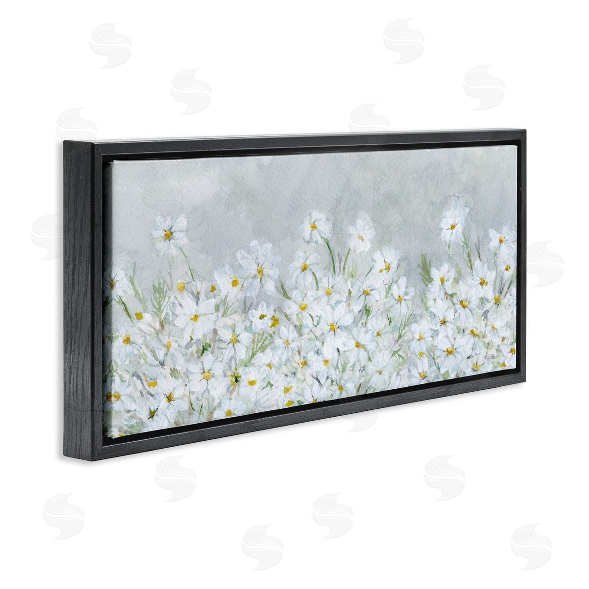 Subtle Brushed Daisies Black Floating Frame Canvas Wall Art, Home Decor by Patti Bishop