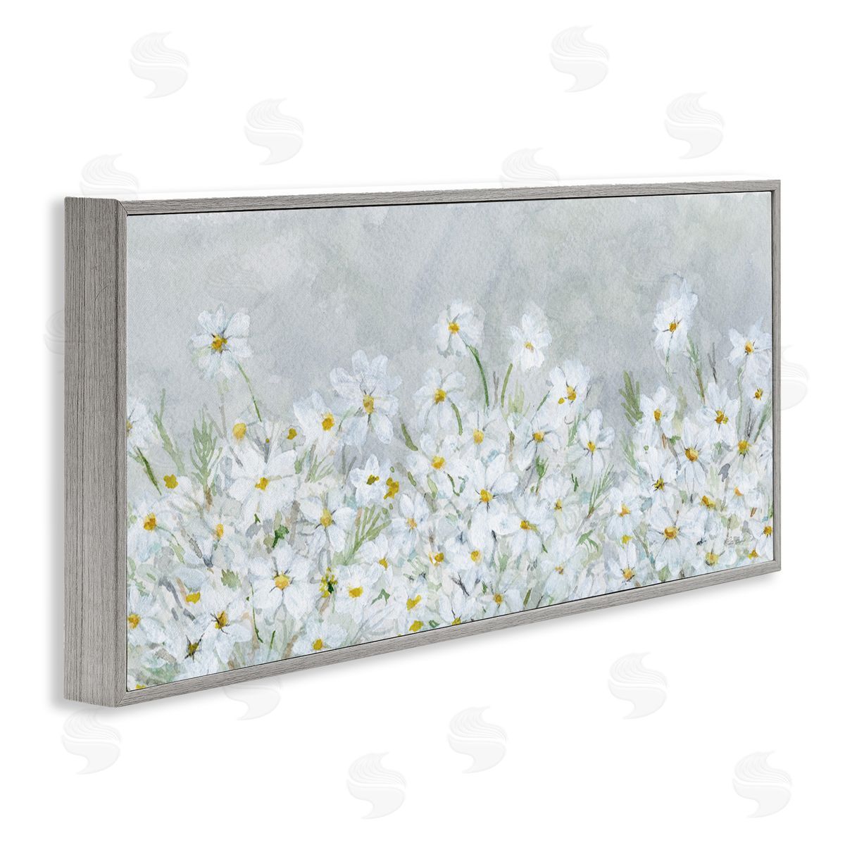 Subtle Brushed Daisies Grey Frame Print Wall Art, Home Decor by Patti Bishop