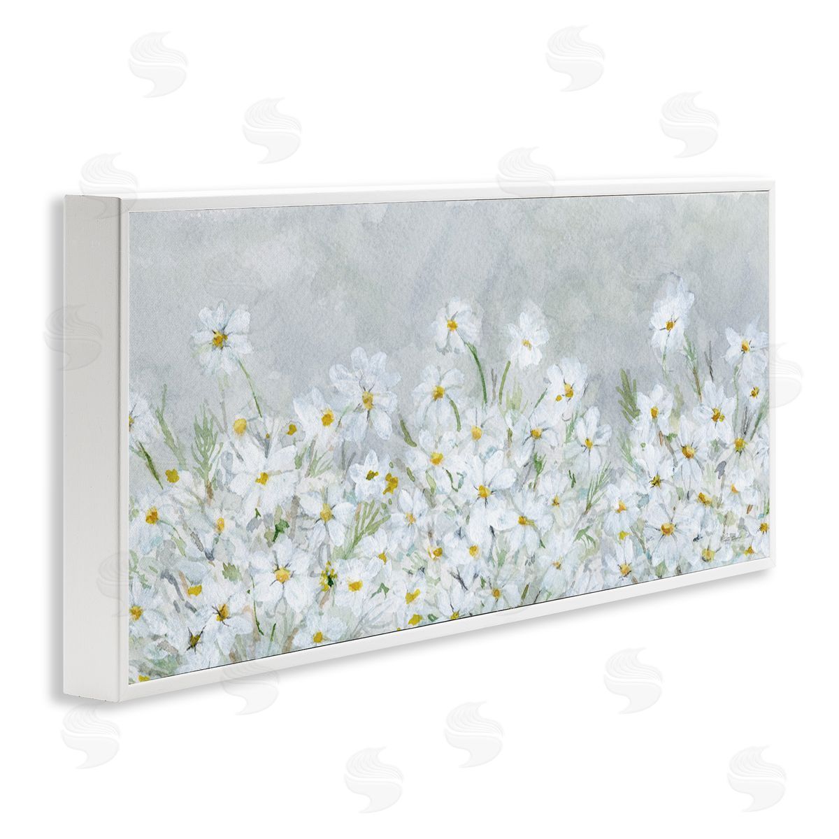 Subtle Brushed Daisies White Frame Print Wall Art, Home Decor by Patti Bishop