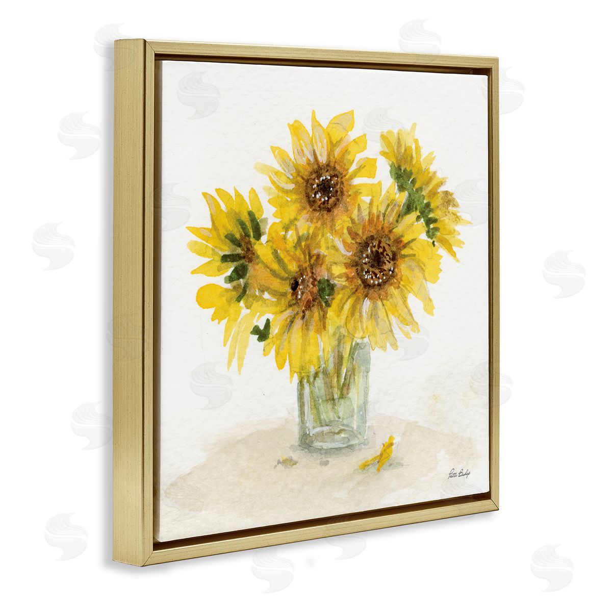 Patti Bishop Sunflower Jar Watercolor Gold Floating Frame Canvas Wall Art Print