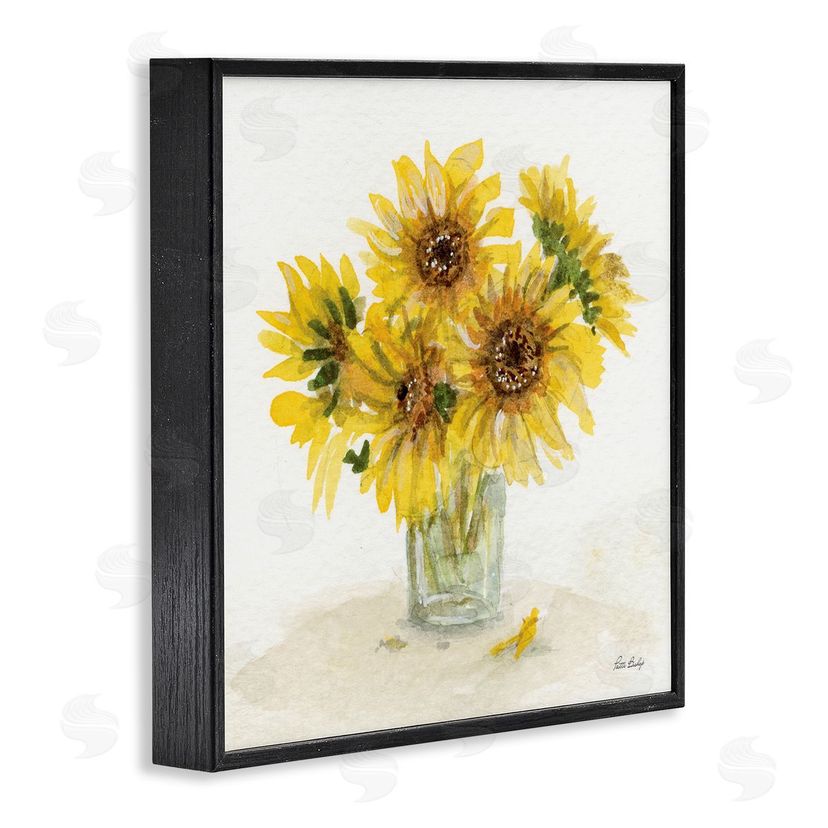 Patti Bishop Sunflower Jar Watercolor Black Framed Giclee Wall Art Print