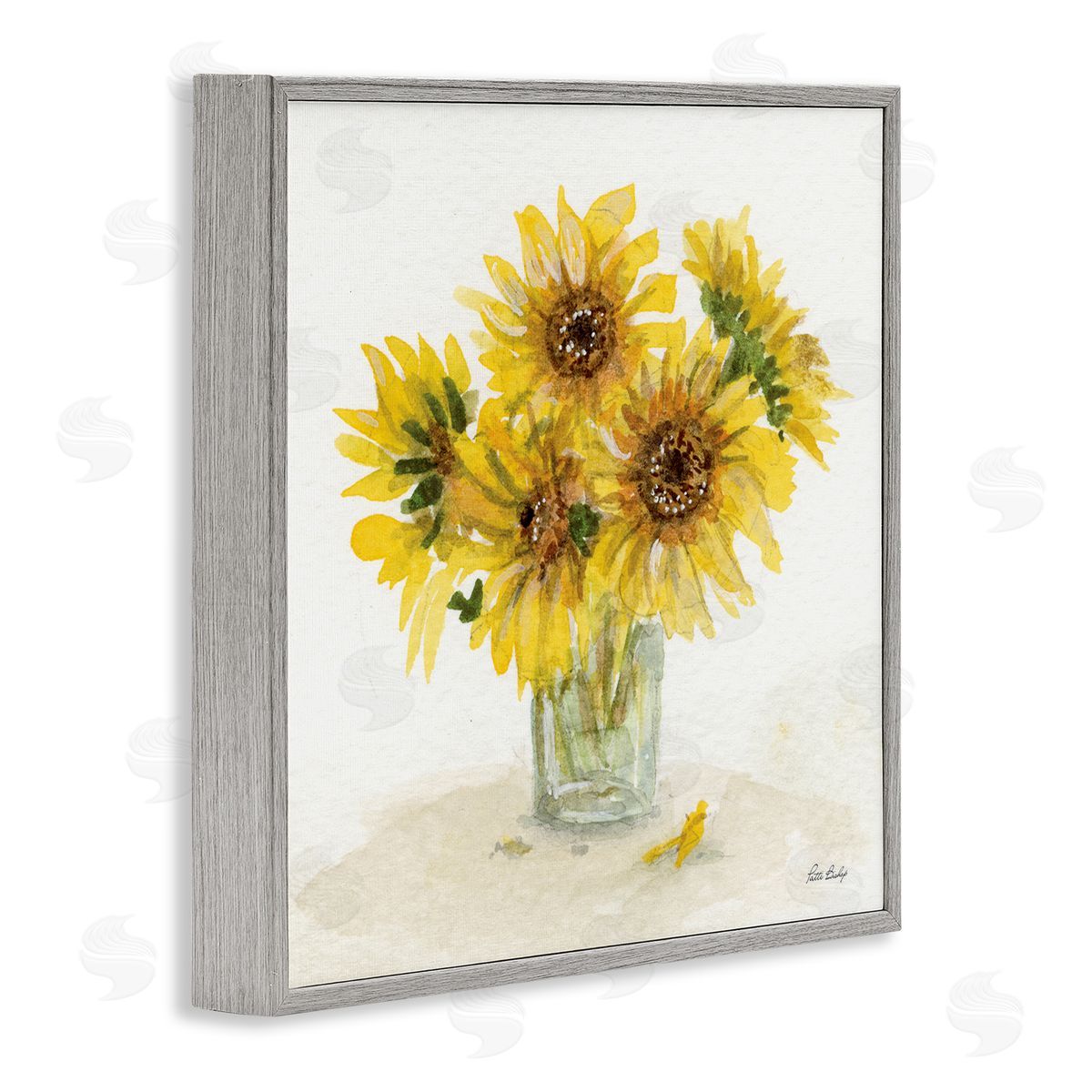 Patti Bishop Sunflower Jar Watercolor Gray Framed Giclee Wall Art Print