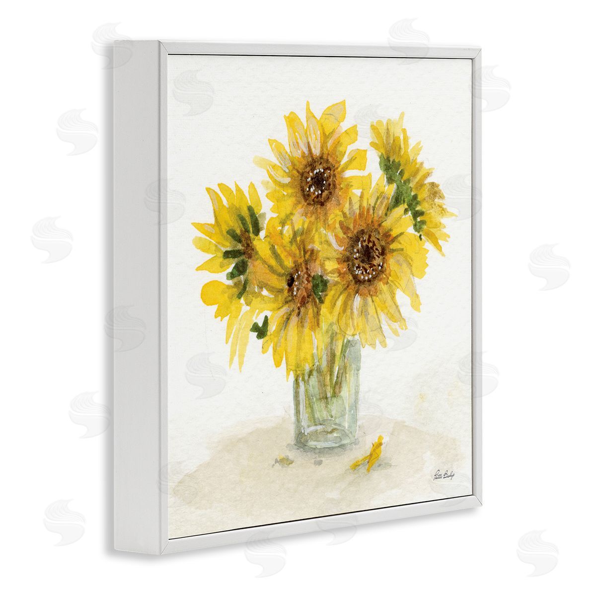 Patti Bishop Sunflower Jar Watercolor White Framed Giclee Wall Art Print