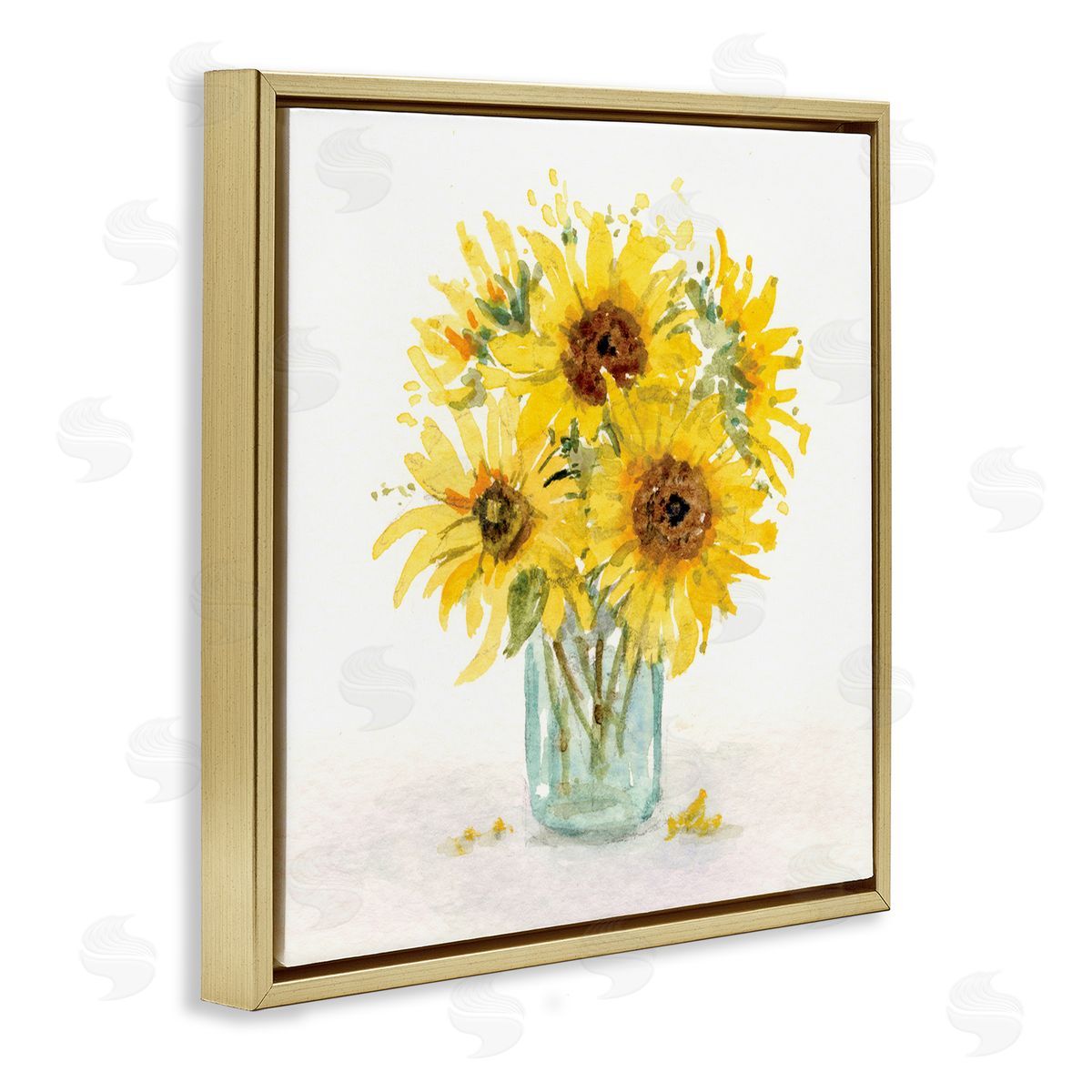 Patti Bishop Soft Sunflower Jar Gold Floating Frame Canvas Wall Art Print
