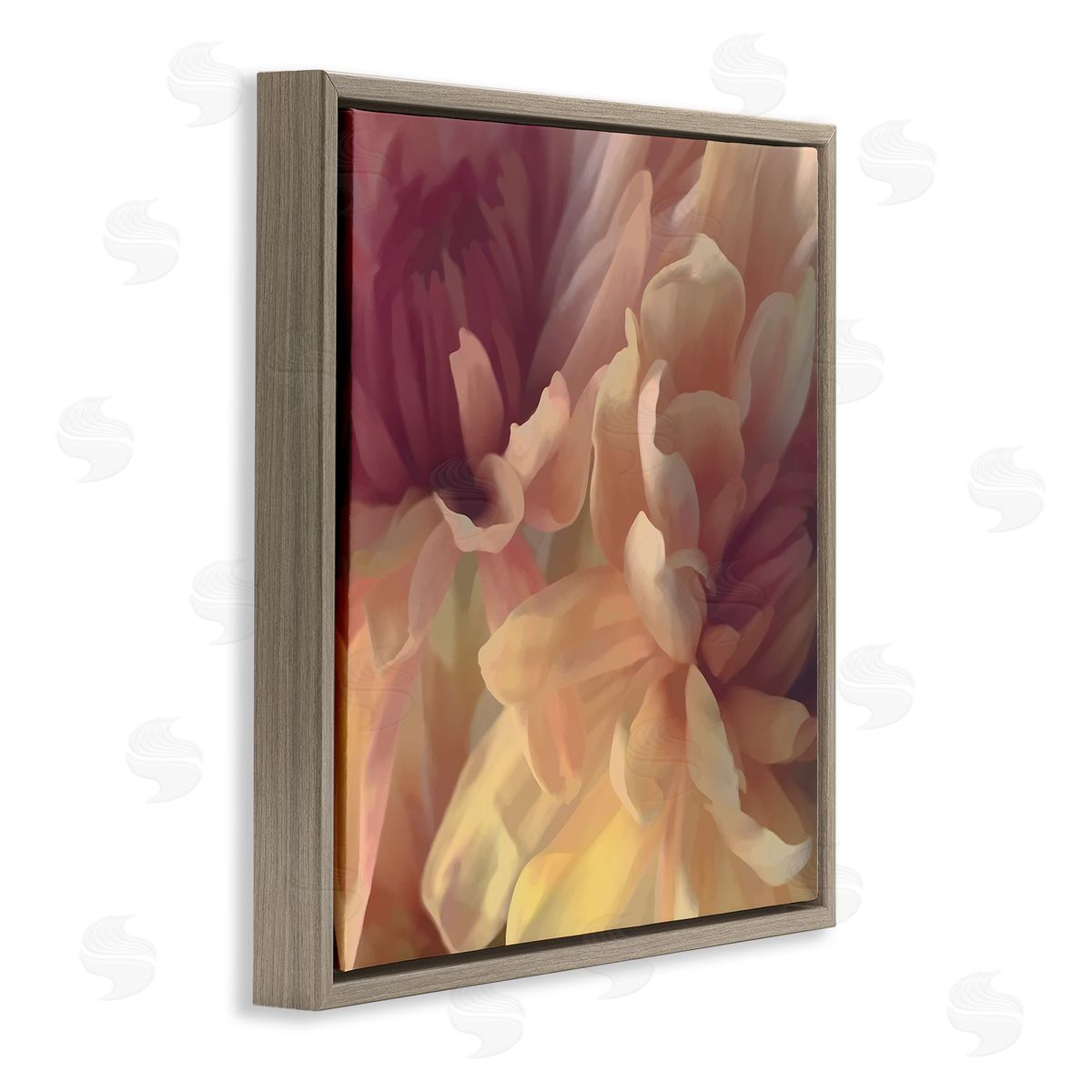 Curling Dahlia Petals Brown Floating Frame Canvas Wall Art, Home Decor by David Pollard