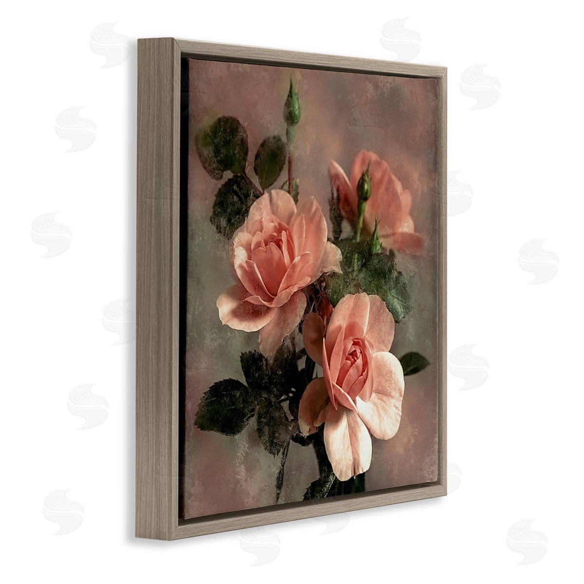 David Pollard Vintage Blush Petals Brown Floating Frame Canvas Wall Art Print