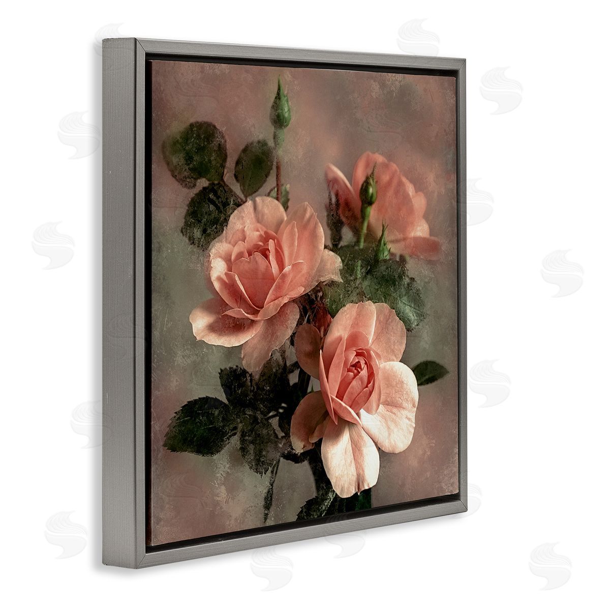 David Pollard Vintage Blush Petals Gray Floating Frame Canvas Wall Art Print