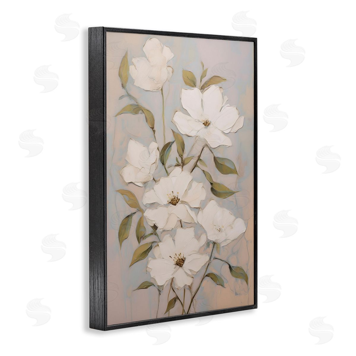 Pearly White Flowers Black Frame Print Wall Art, Home Decor by Petals Prints Design