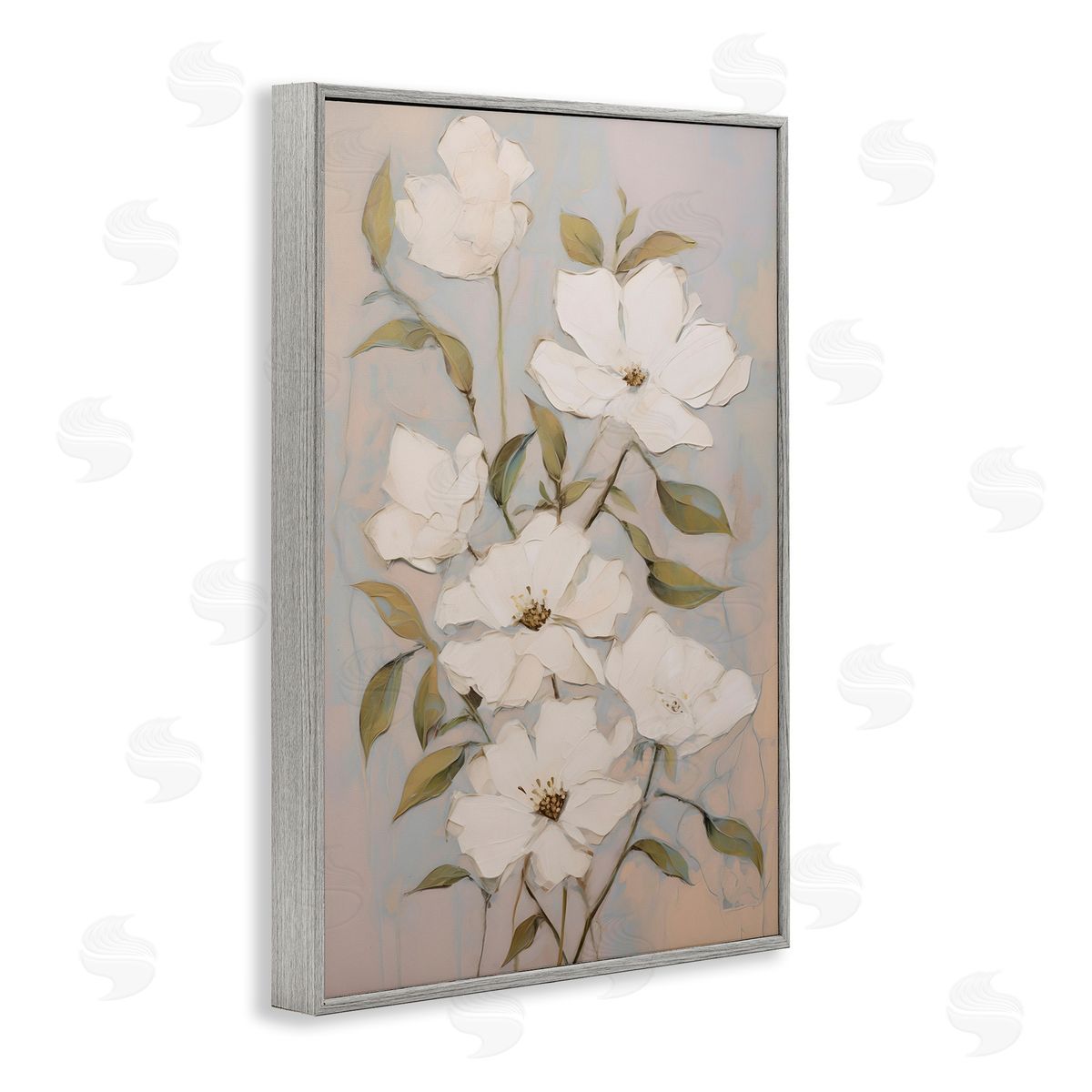 Pearly White Flowers Grey Frame Print Wall Art, Home Decor by Petals Prints Design