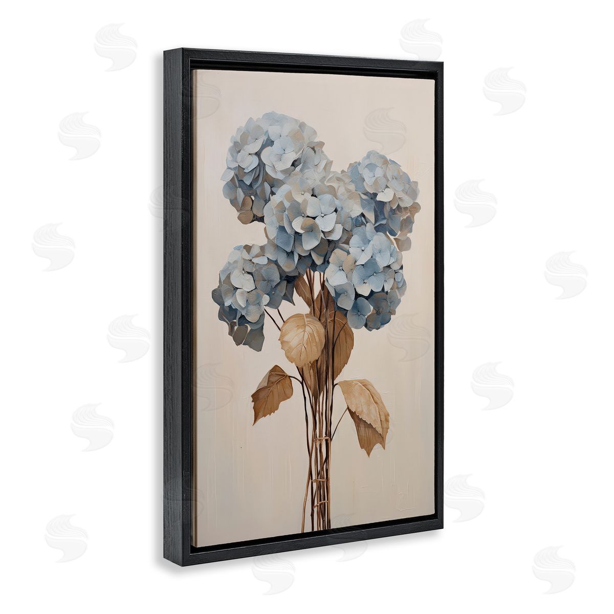 Petal Prints Design Vintage Blue Hydrangea Black Floating Frame Canvas Wall Art Print