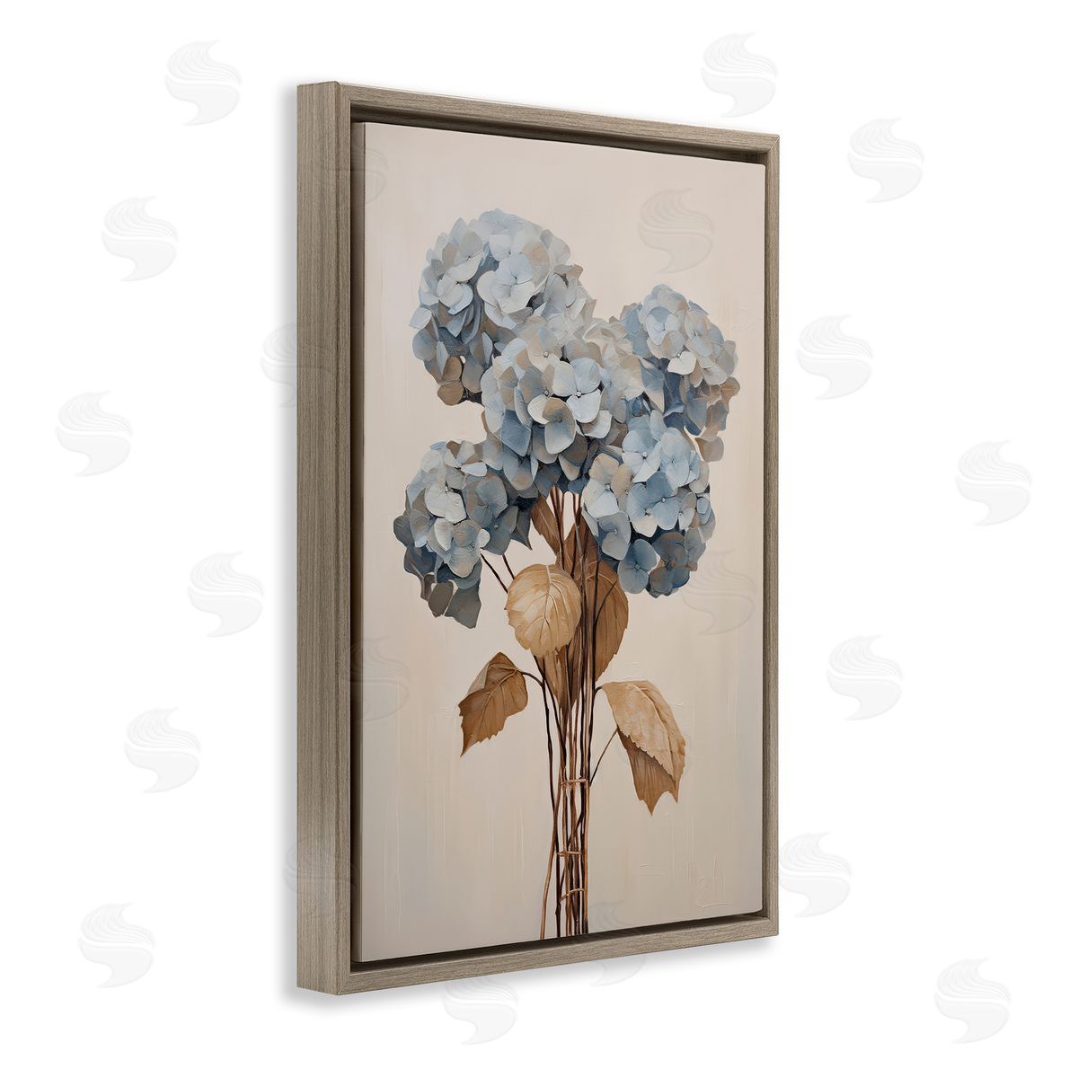 Petal Prints Design Vintage Blue Hydrangea Brown Floating Frame Canvas Wall Art Print