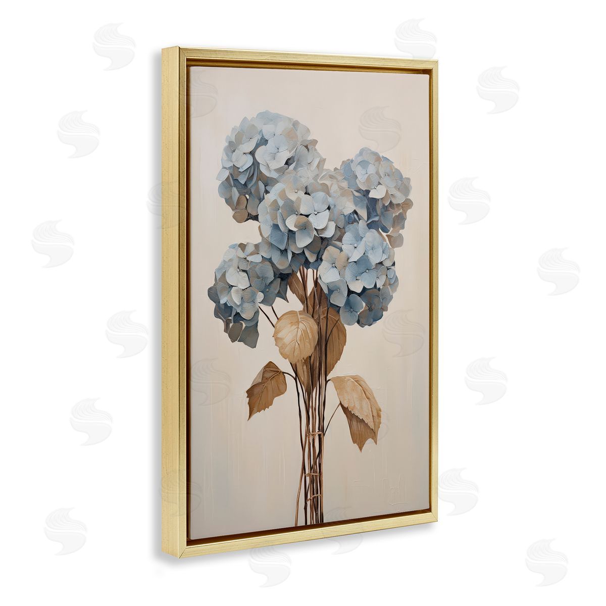 Petal Prints Design Vintage Blue Hydrangea Gold Floating Frame Canvas Wall Art Print