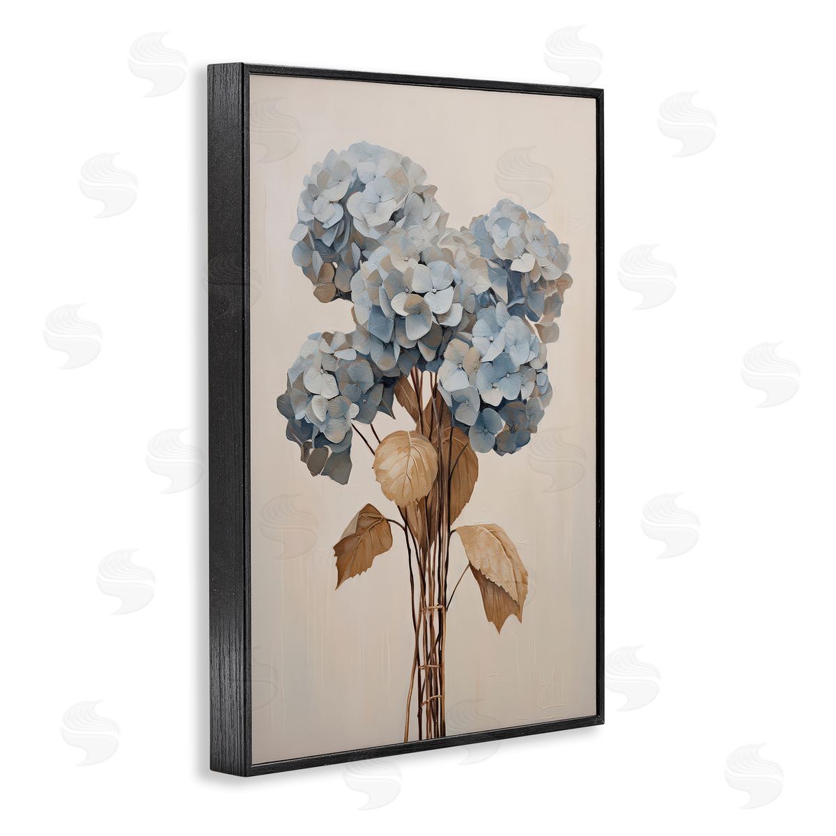 Petal Prints Design Vintage Blue Hydrangea Black Framed Giclee Wall Art Print