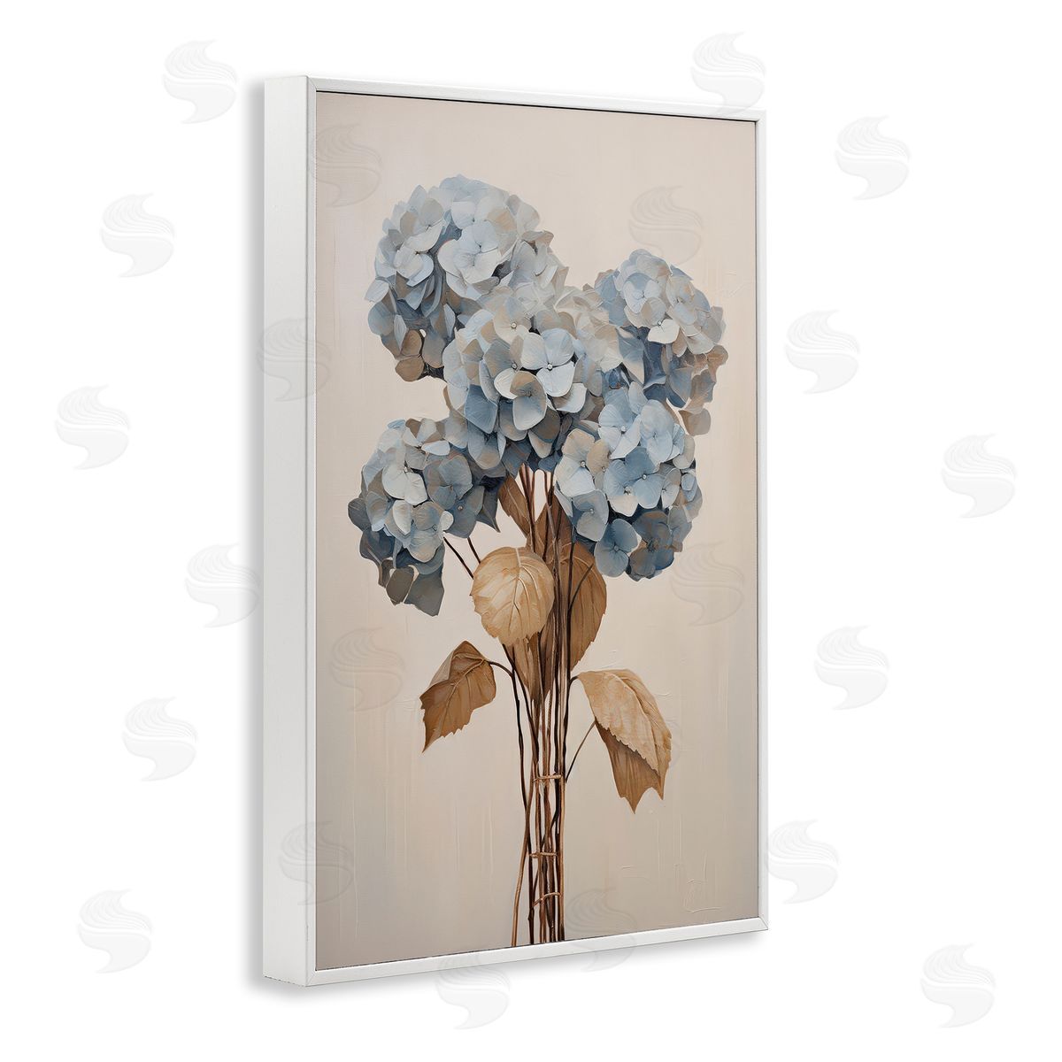 Petal Prints Design Vintage Blue Hydrangea White Framed Giclee Wall Art Print