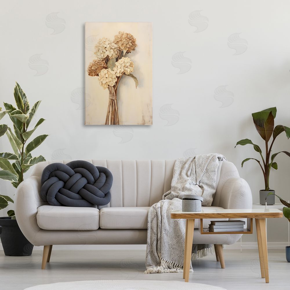 Petal Prints Design Vintage Hydrangea Bundle Canvas Wall Art Print in Room