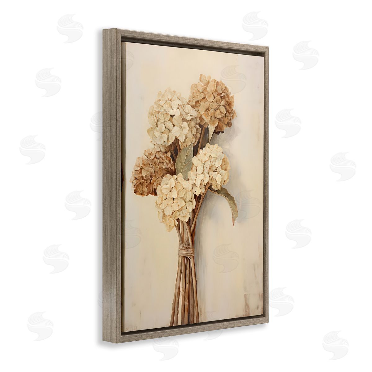 Petal Prints Design Vintage Hydrangea Bundle Brown Floating Frame Canvas Wall Art Print
