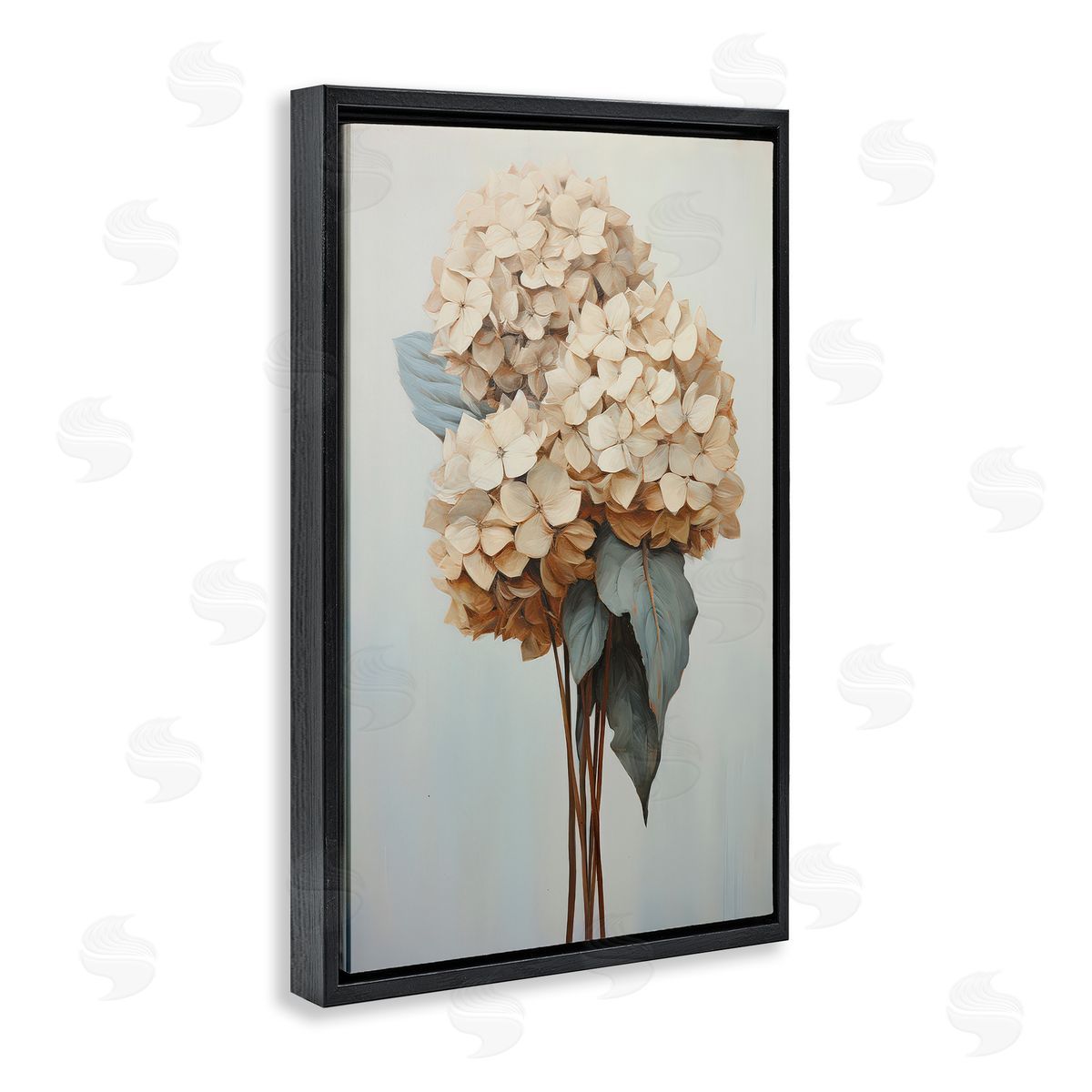 Petal Prints Design Vintage Hydrangea Florets Black Floating Frame Canvas Wall Art Print
