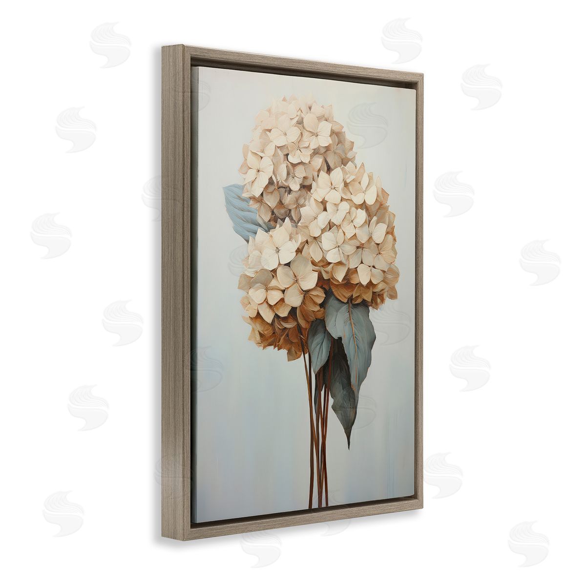 Petal Prints Design Vintage Hydrangea Florets Brown Floating Frame Canvas Wall Art Print