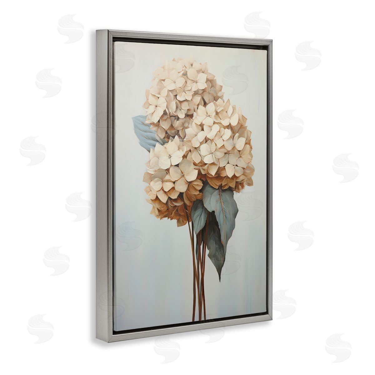 Petal Prints Design Vintage Hydrangea Florets Gray Floating Frame Canvas Wall Art Print