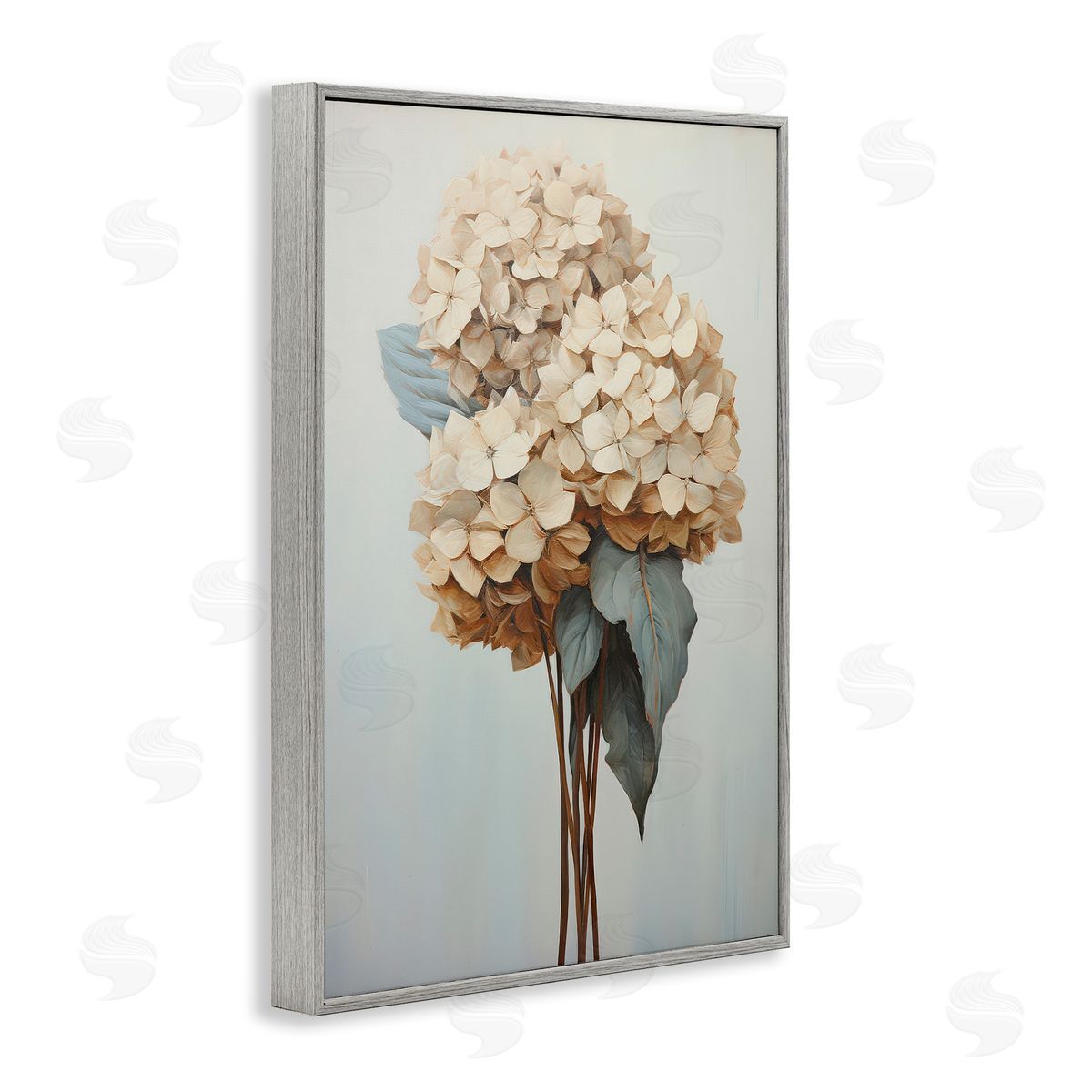 Petal Prints Design Vintage Hydrangea Florets Gray Framed Giclee Wall Art Print