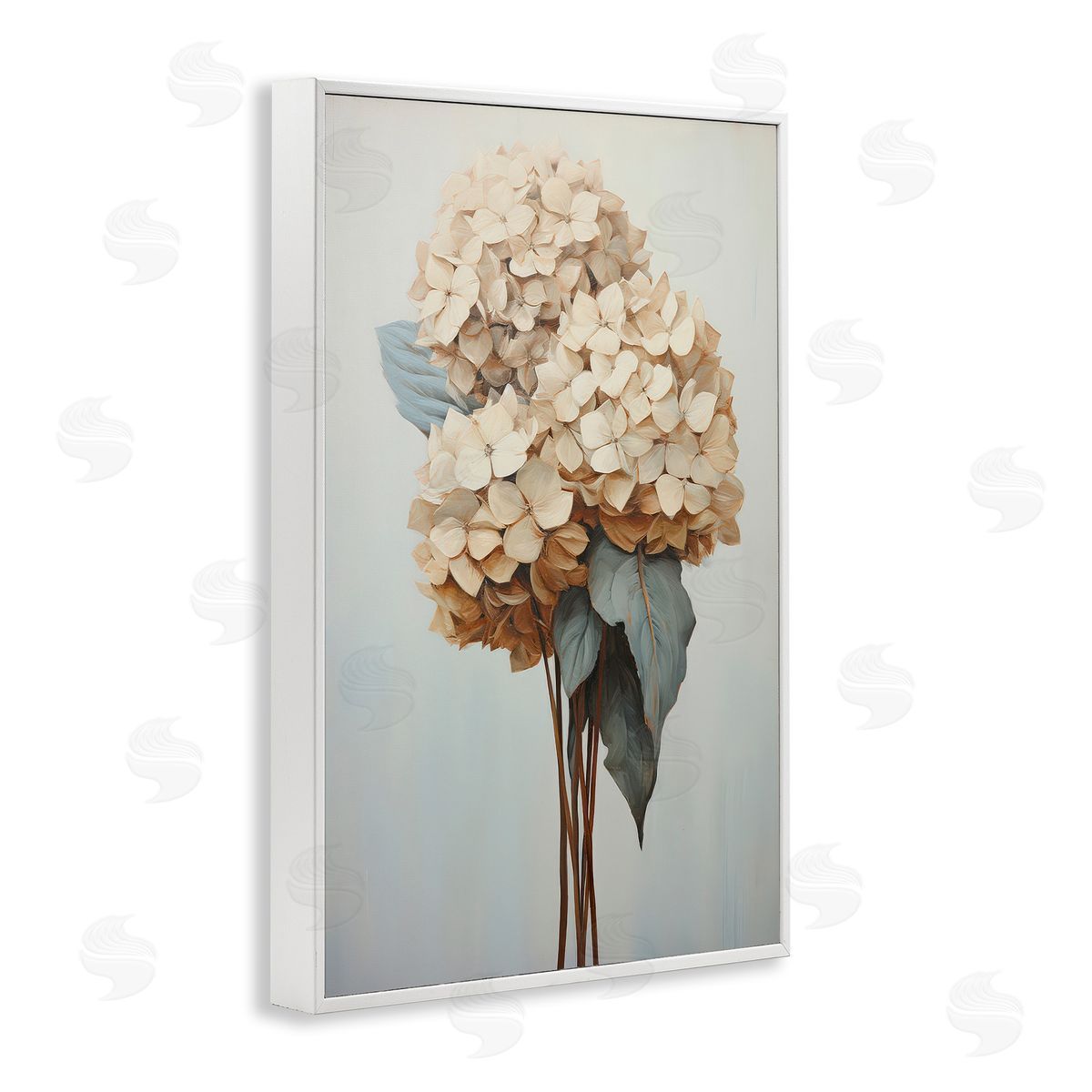 Petal Prints Design Vintage Hydrangea Florets White Framed Giclee Wall Art Print