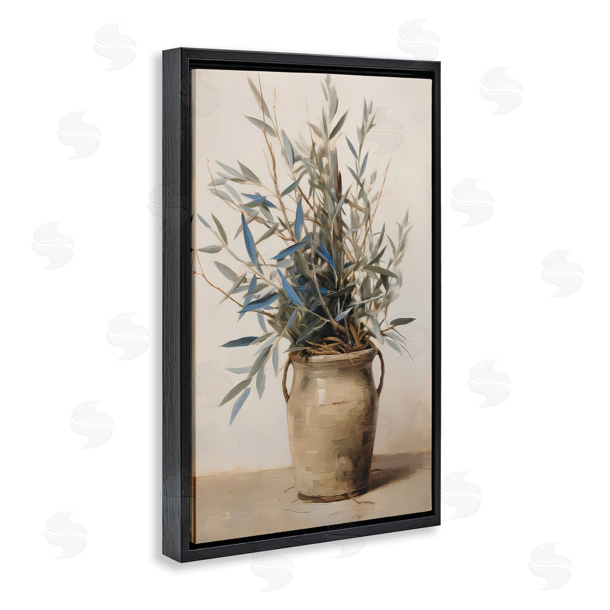 Petal Prints Design Country Pottery Plant Black Floating Frame Canvas Wall Art Print