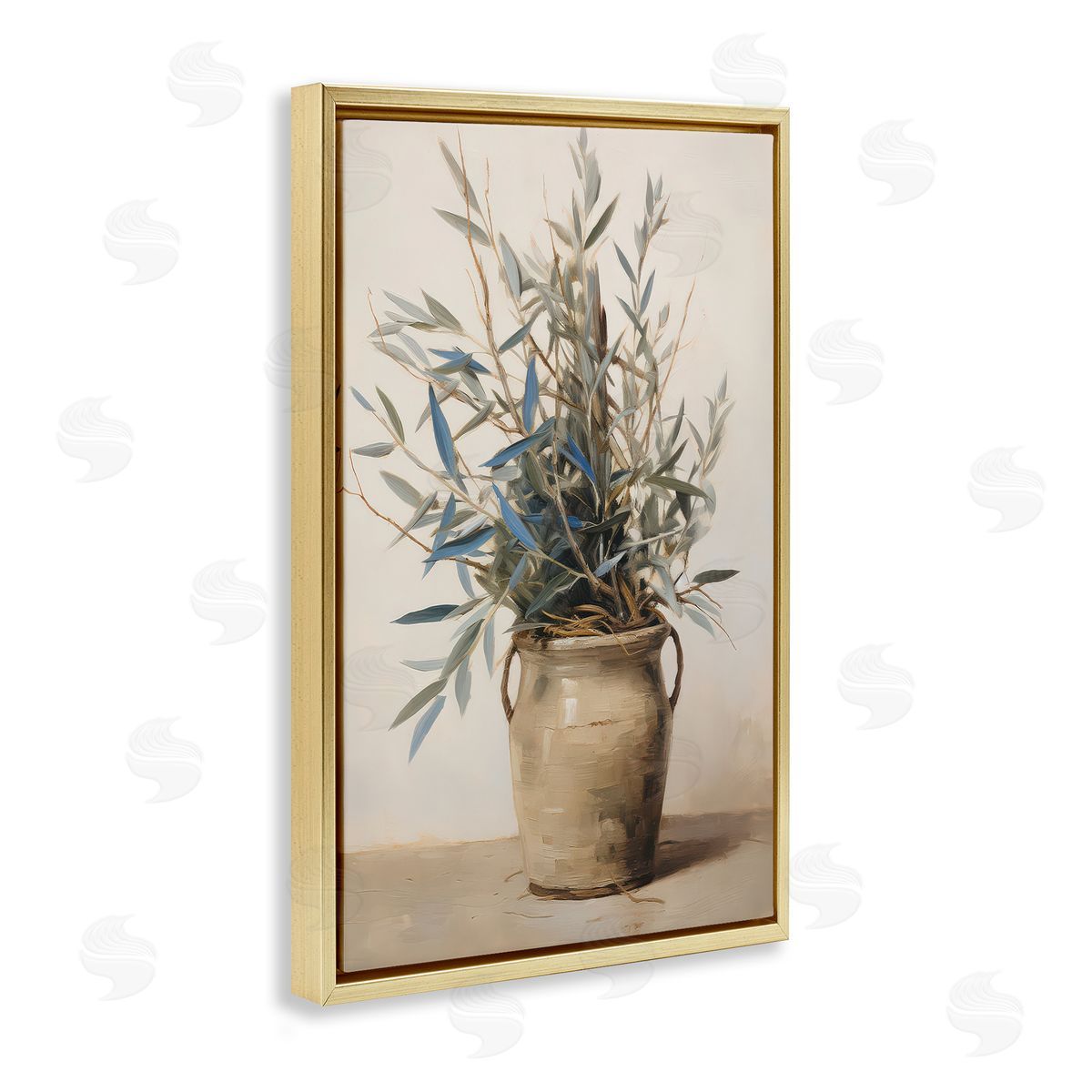 Petal Prints Design Country Pottery Plant Gold Floating Frame Canvas Wall Art Print