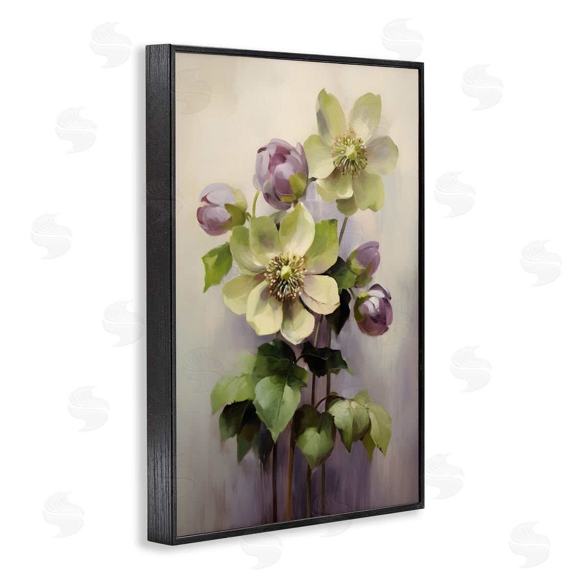 Green and Purple Flowers Black Frame Print Wall Art, Home Decor by Petals Prints Design