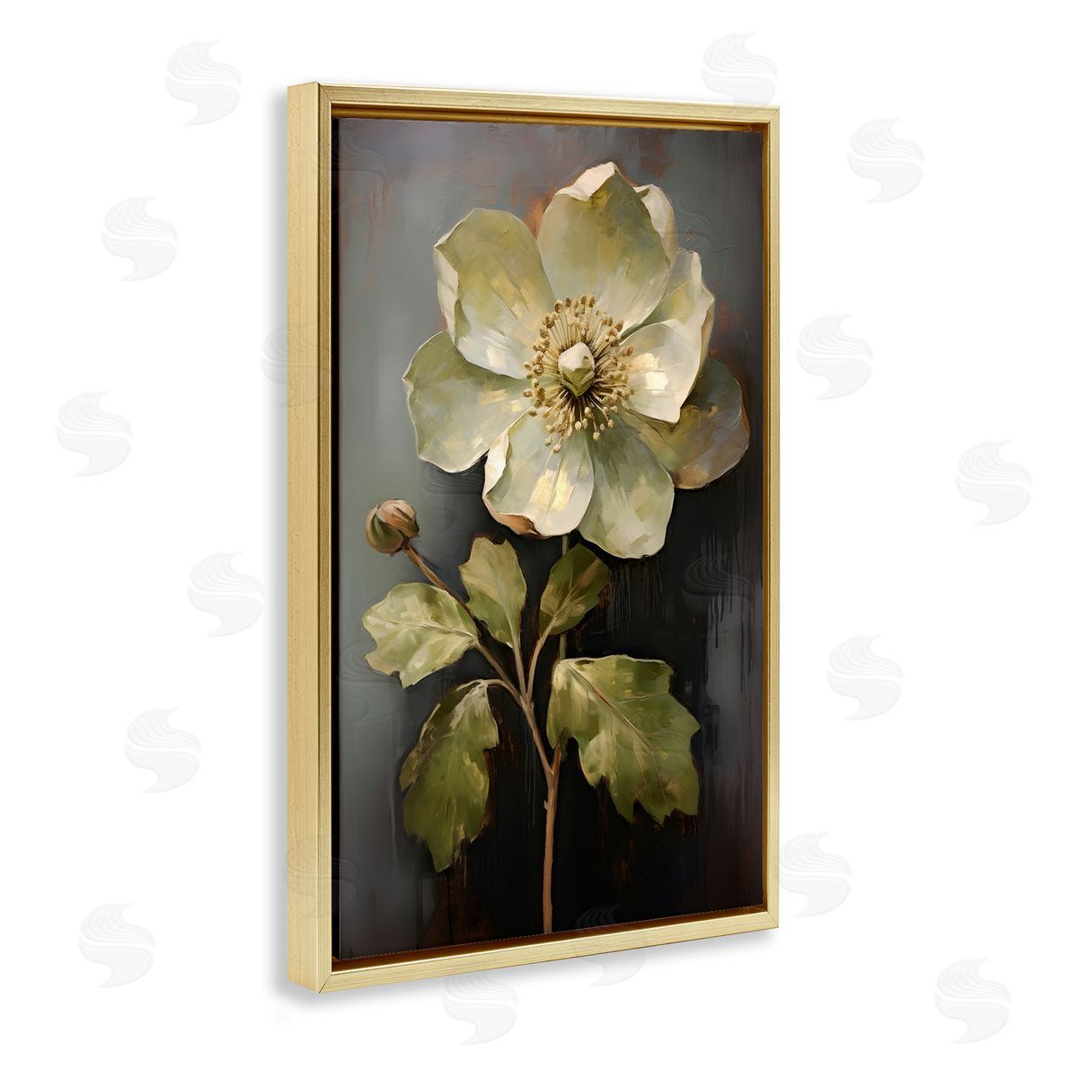 White Magnolia Floret Gold Floating Frame Canvas Wall Art, Home Decor by Petals Prints Design