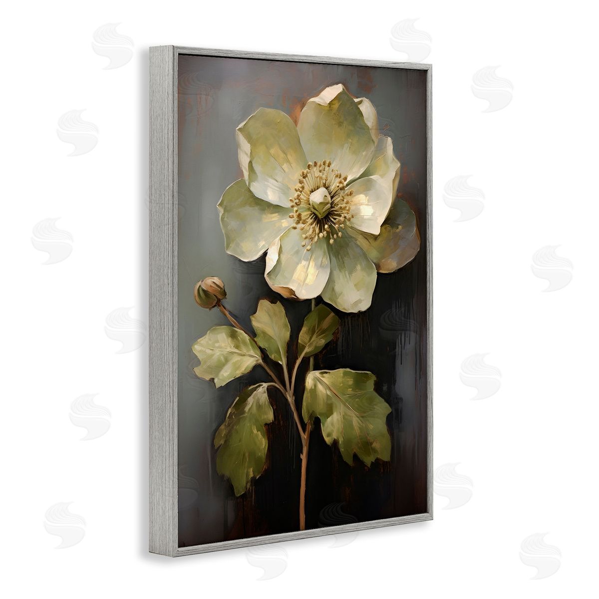 White Magnolia Floret Grey Frame Print Wall Art, Home Decor by Petals Prints Design