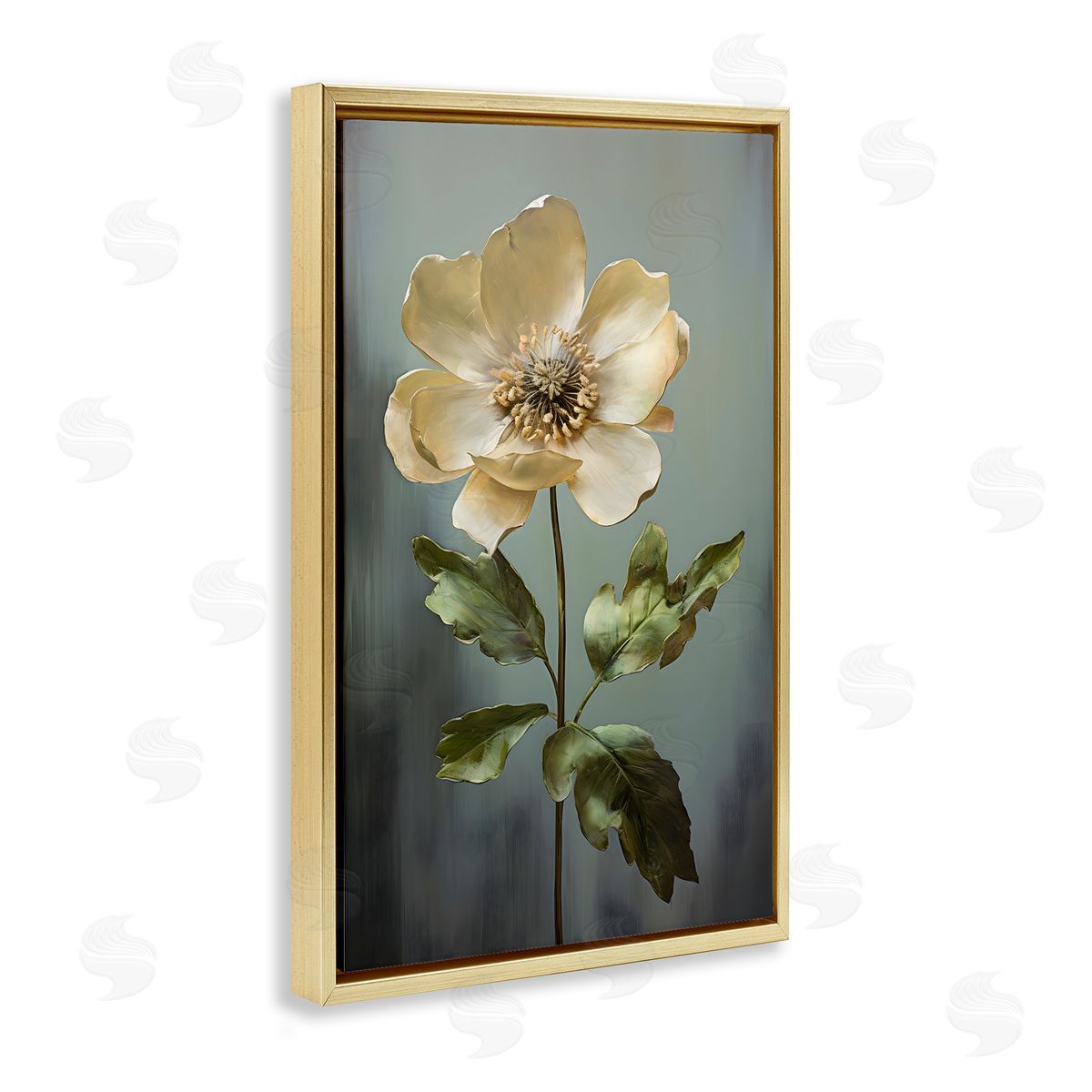 White Floret Bloom Gold Floating Frame Canvas Wall Art, Home Decor by Petals Prints Design