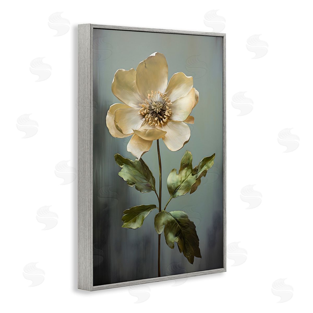 White Floret Bloom Grey Frame Print Wall Art, Home Decor by Petals Prints Design