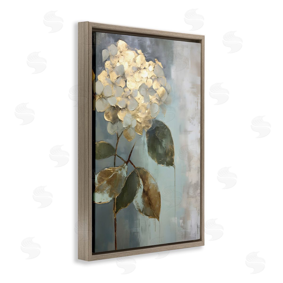 Distressed Hydrangea Bloom Brown Floating Frame Canvas Wall Art, Home Decor by Petals Prints Design