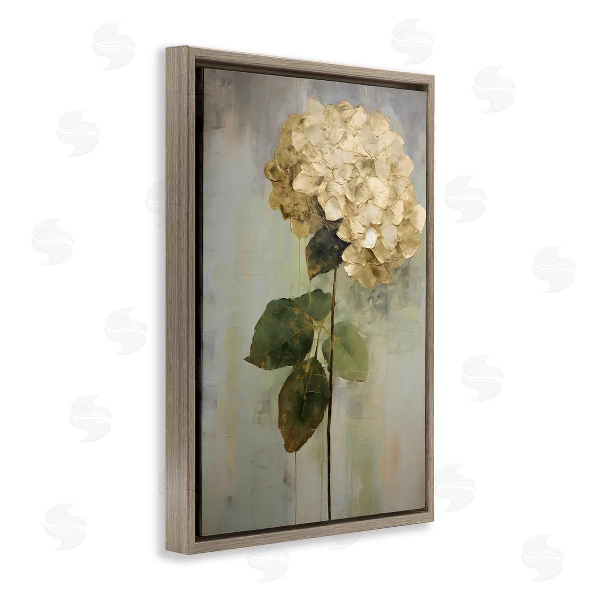 Single Distressed Hydrangea Brown Floating Frame Canvas Wall Art, Home Decor by Petals Prints Design